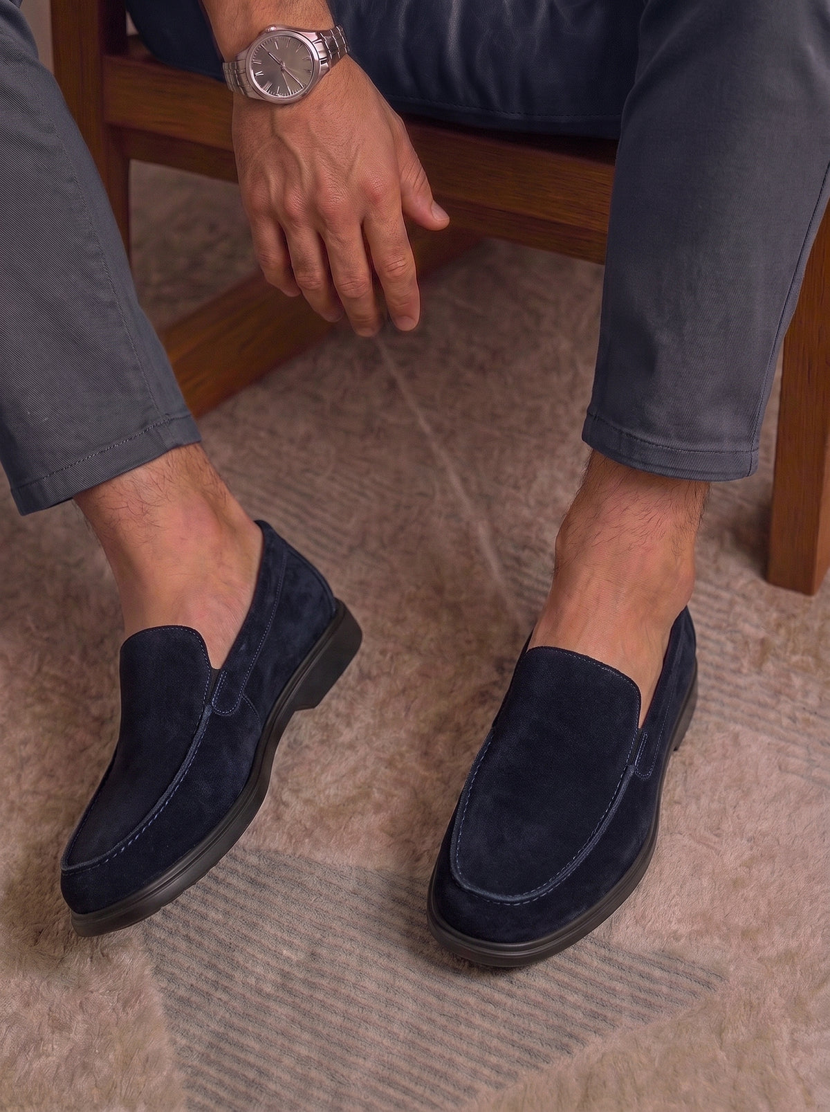 MOCASSIN NERIO EN DAIM, BLEU NUIT – CL337