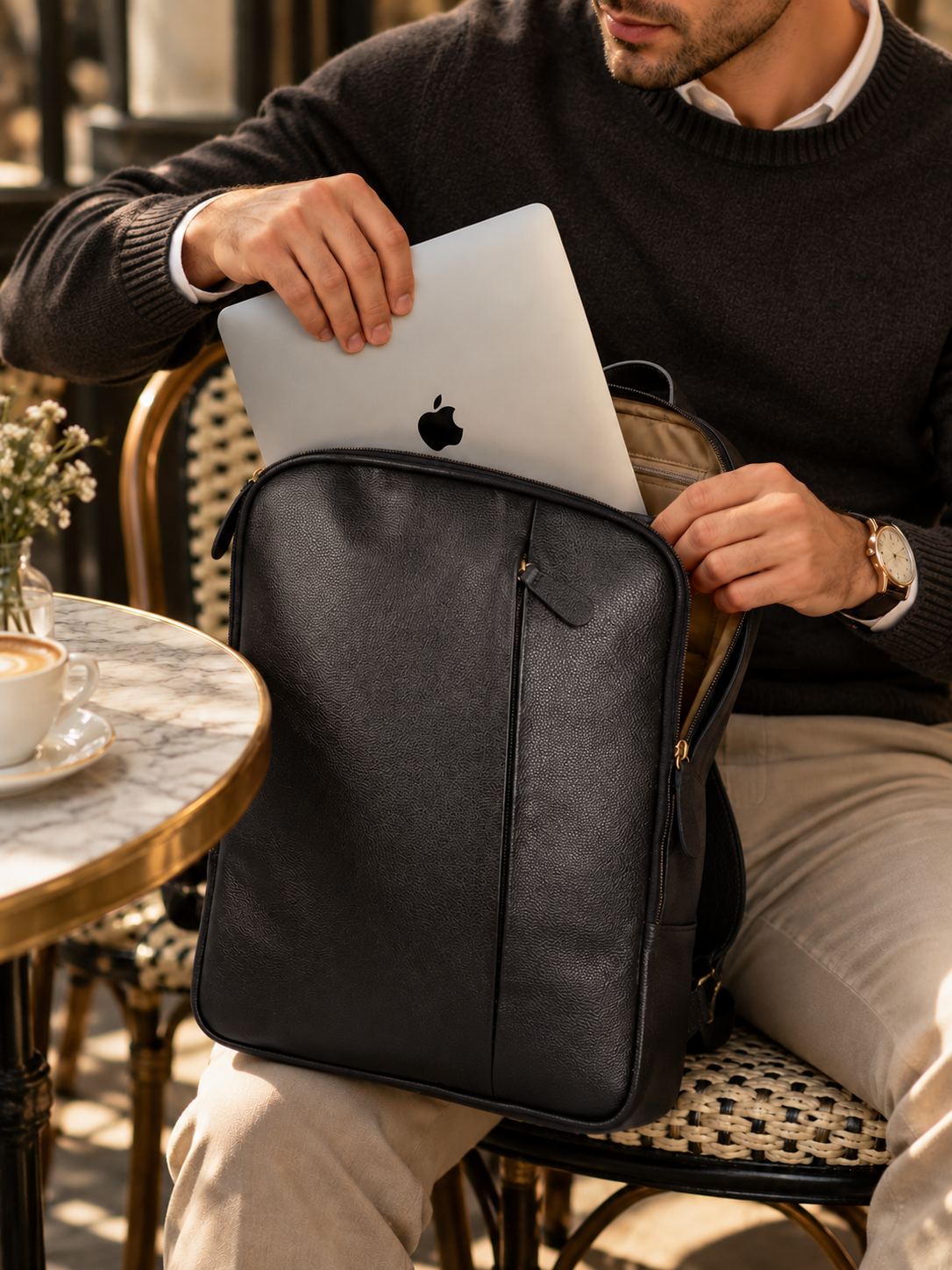 SAC ORDINATEUR - MANHATTAN EN CUIR NOIR - 040