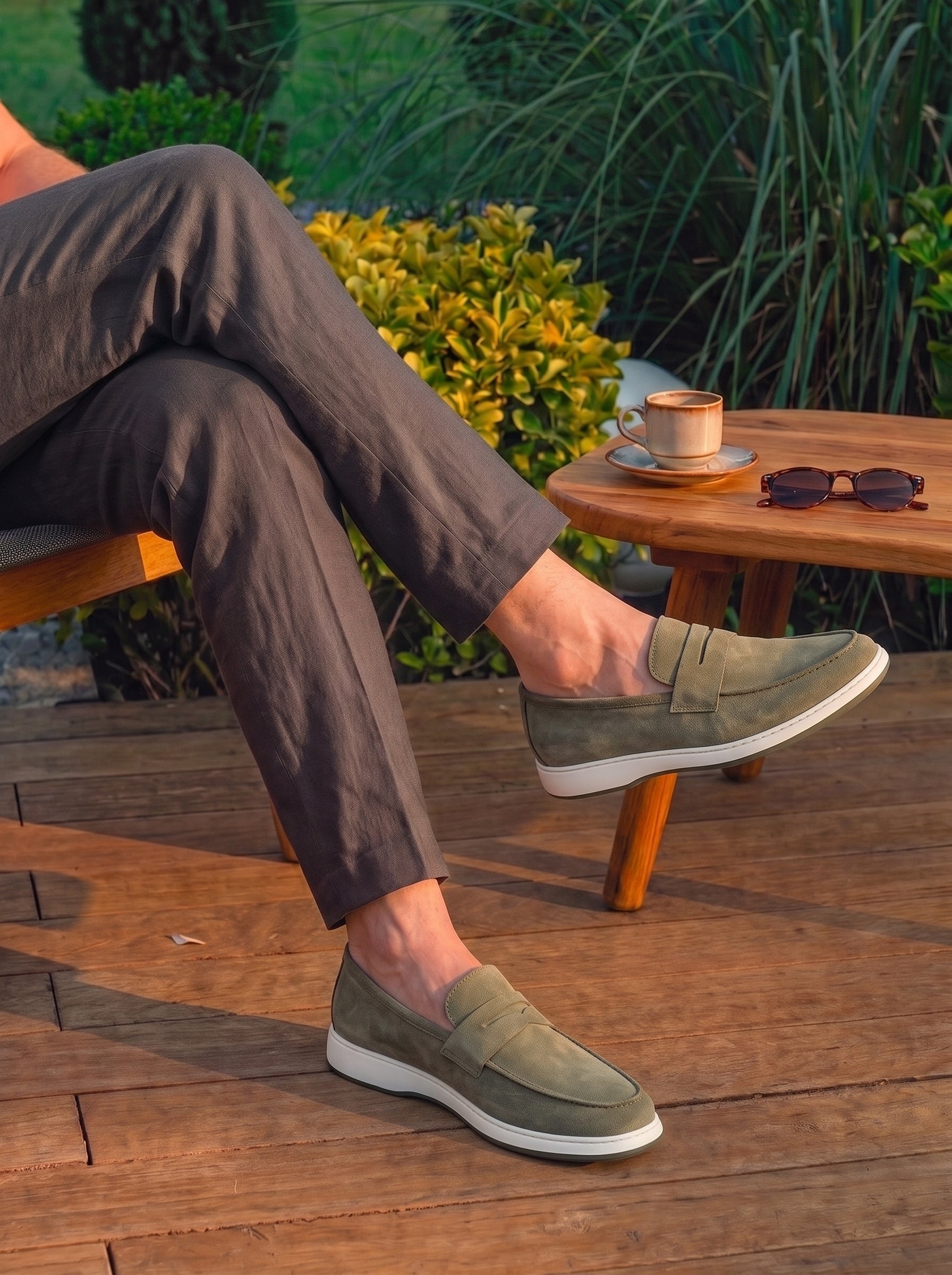 Mocassin Arven en Daim,Vert- CL7010