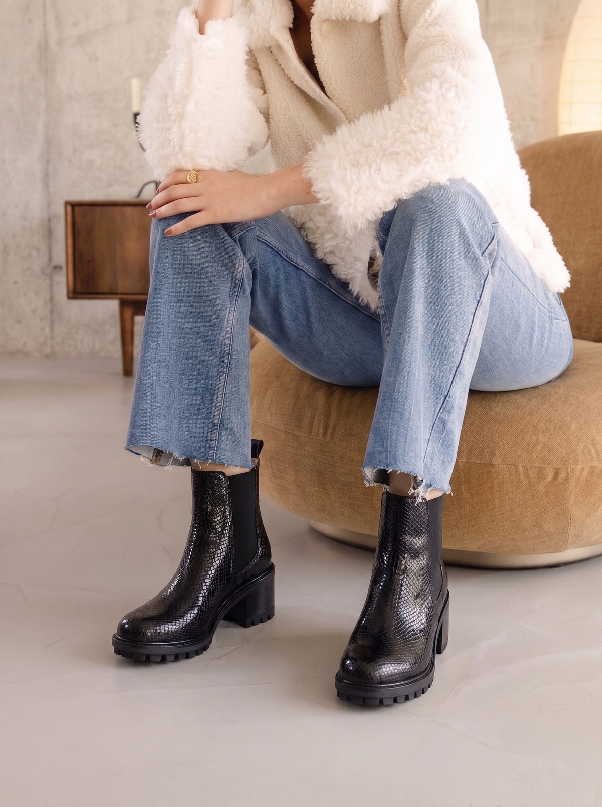 BOTTINE BLACK EN CUIR EFFET SERPENT NOIR