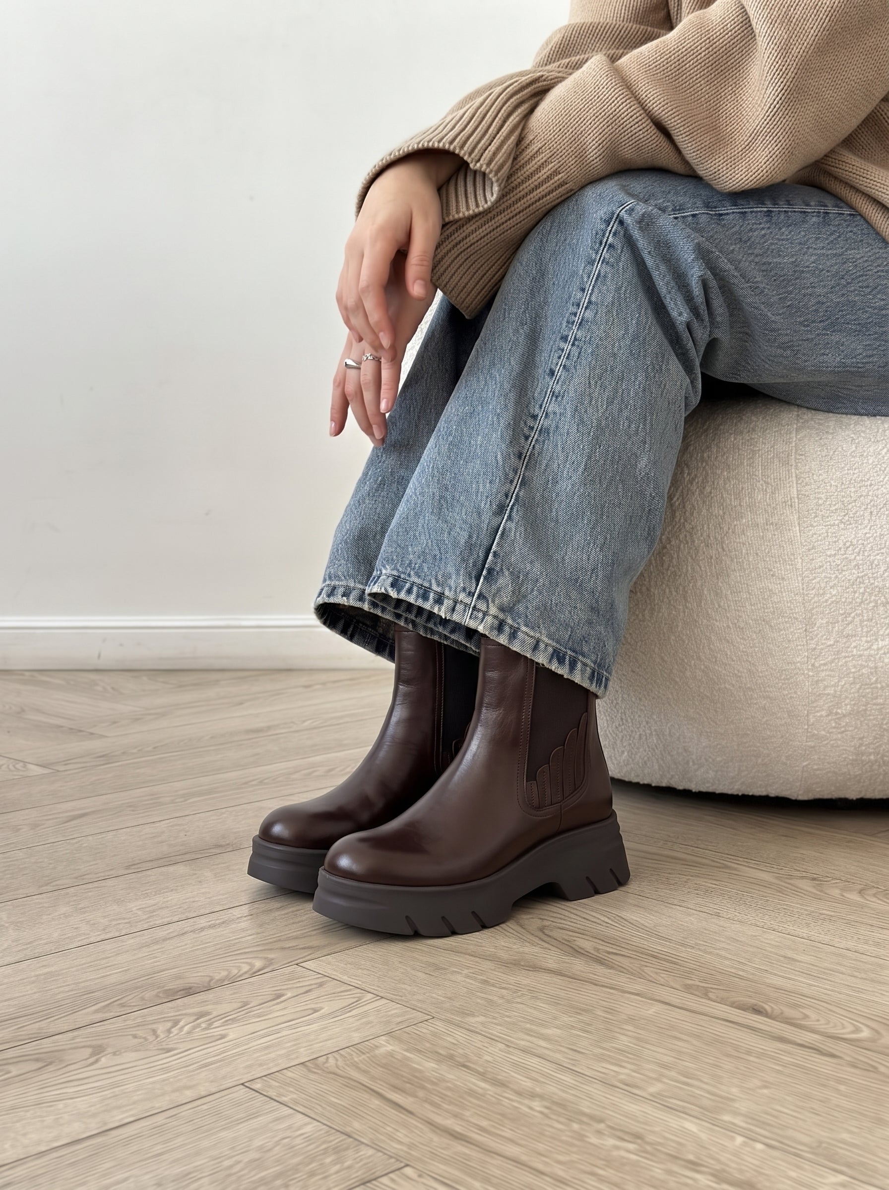 BOTTINE STEVE, CUIR MARRON