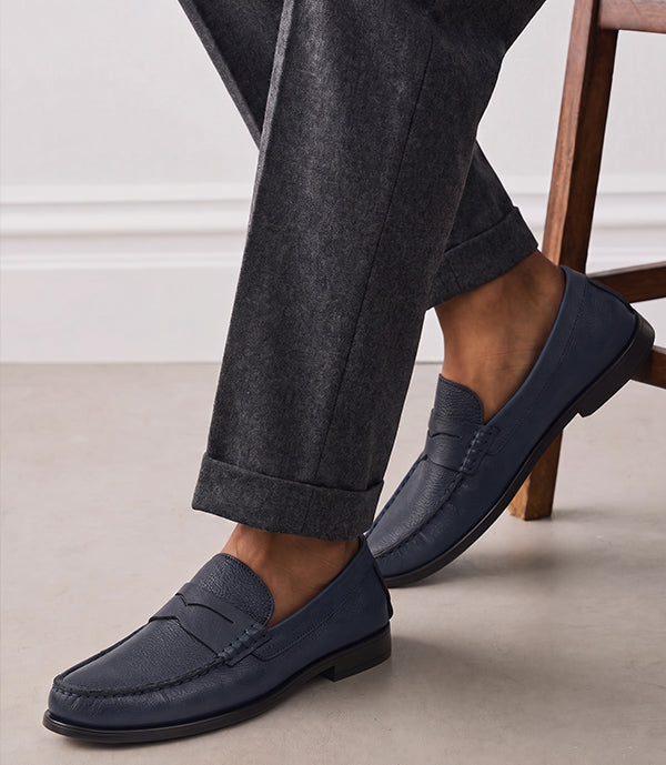Mocassin ORSON en Cuir, Bleu Nuit – CL110