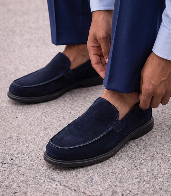 MOCASSIN NERIO EN DAIM, BLEU NUIT – CL337