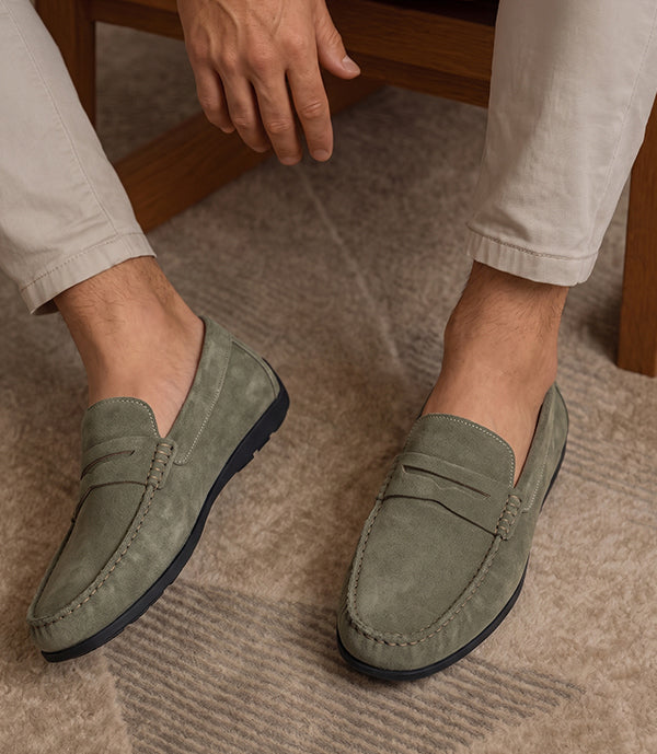 MOCASSIN IBIZA EN DAIM VERT- CL048