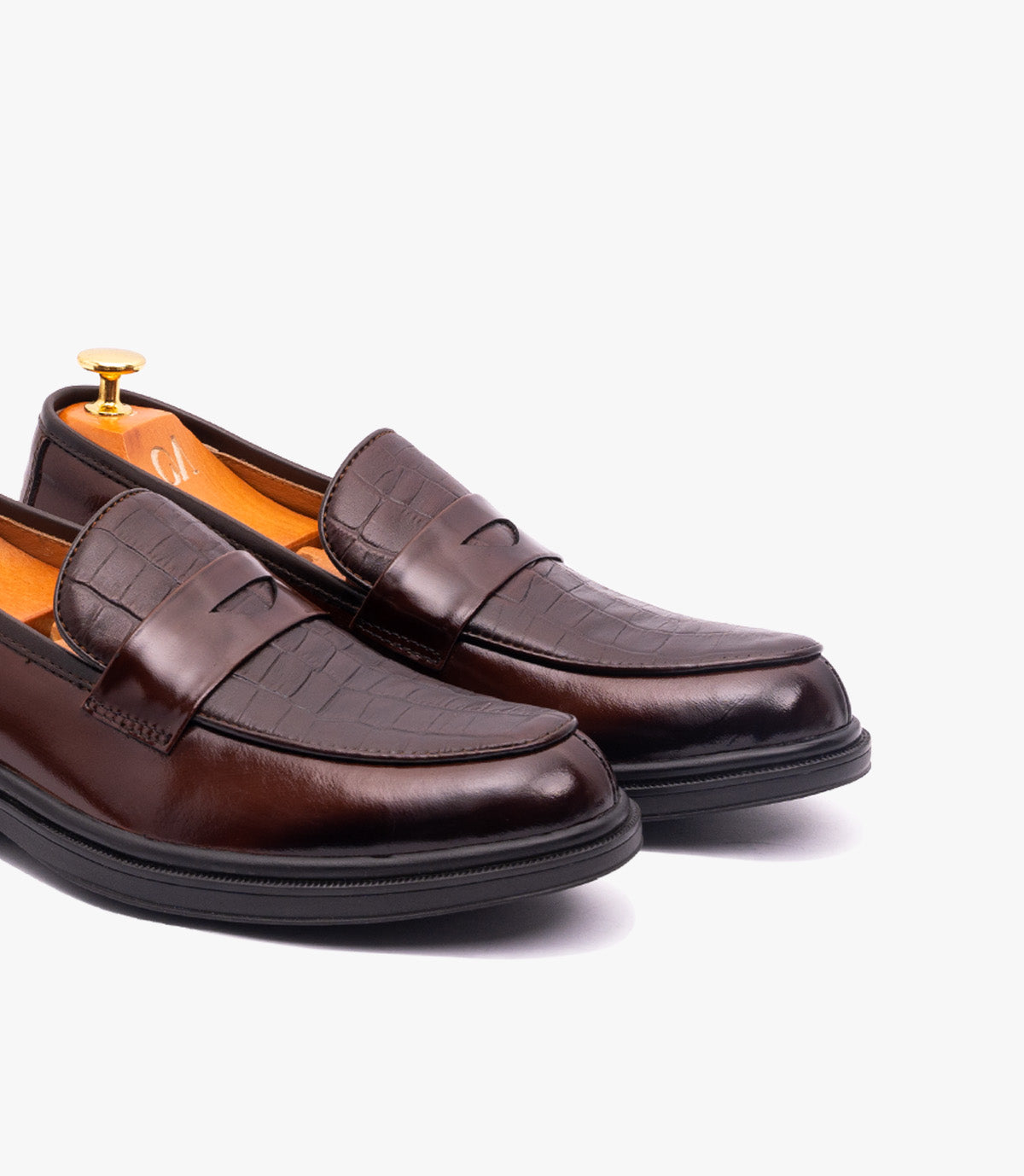 Mocassin Pattern en cuir, Marron CL3001