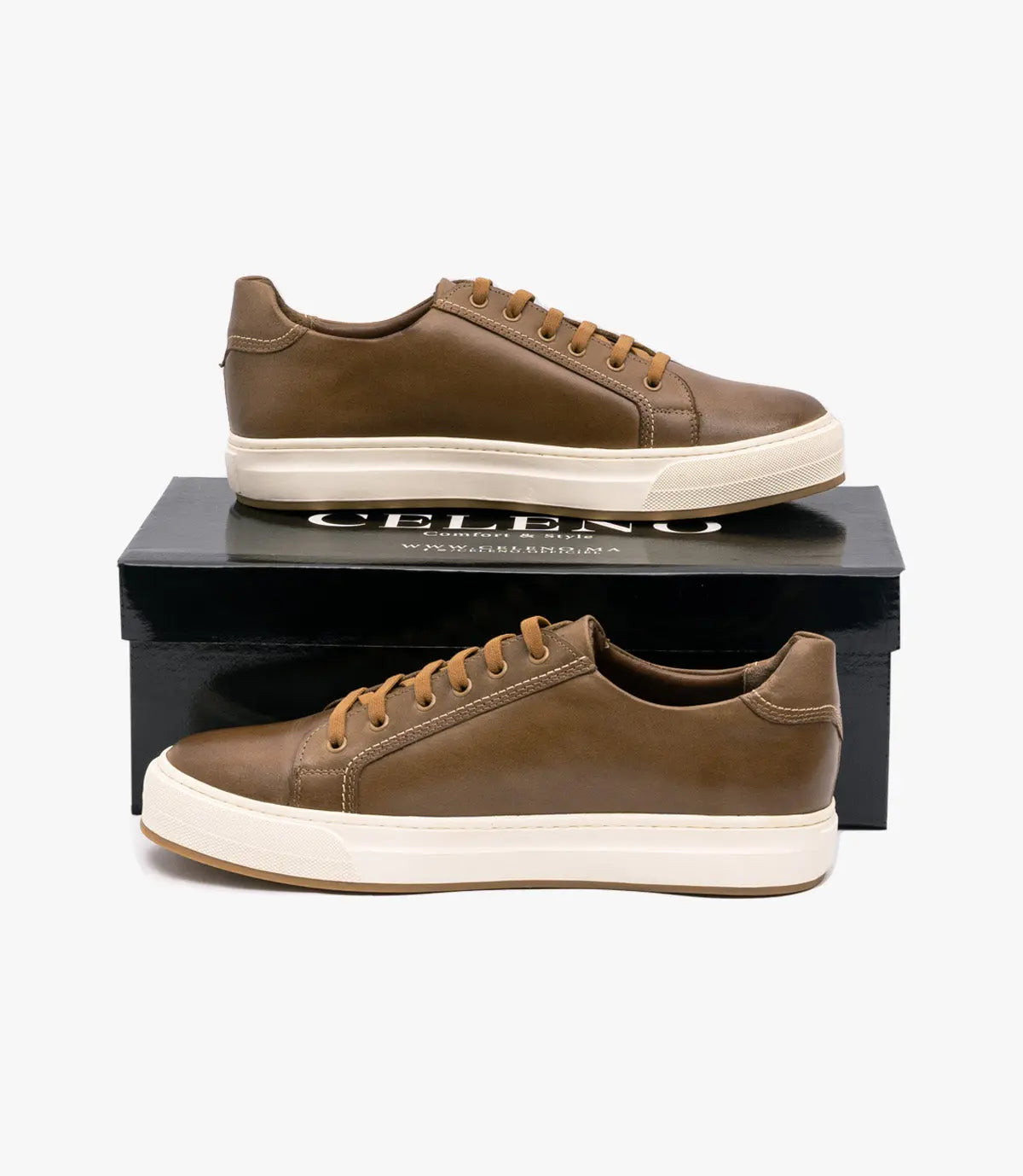 BASKET ROGUE en Cuir, Tabac – CL6073 Celeno