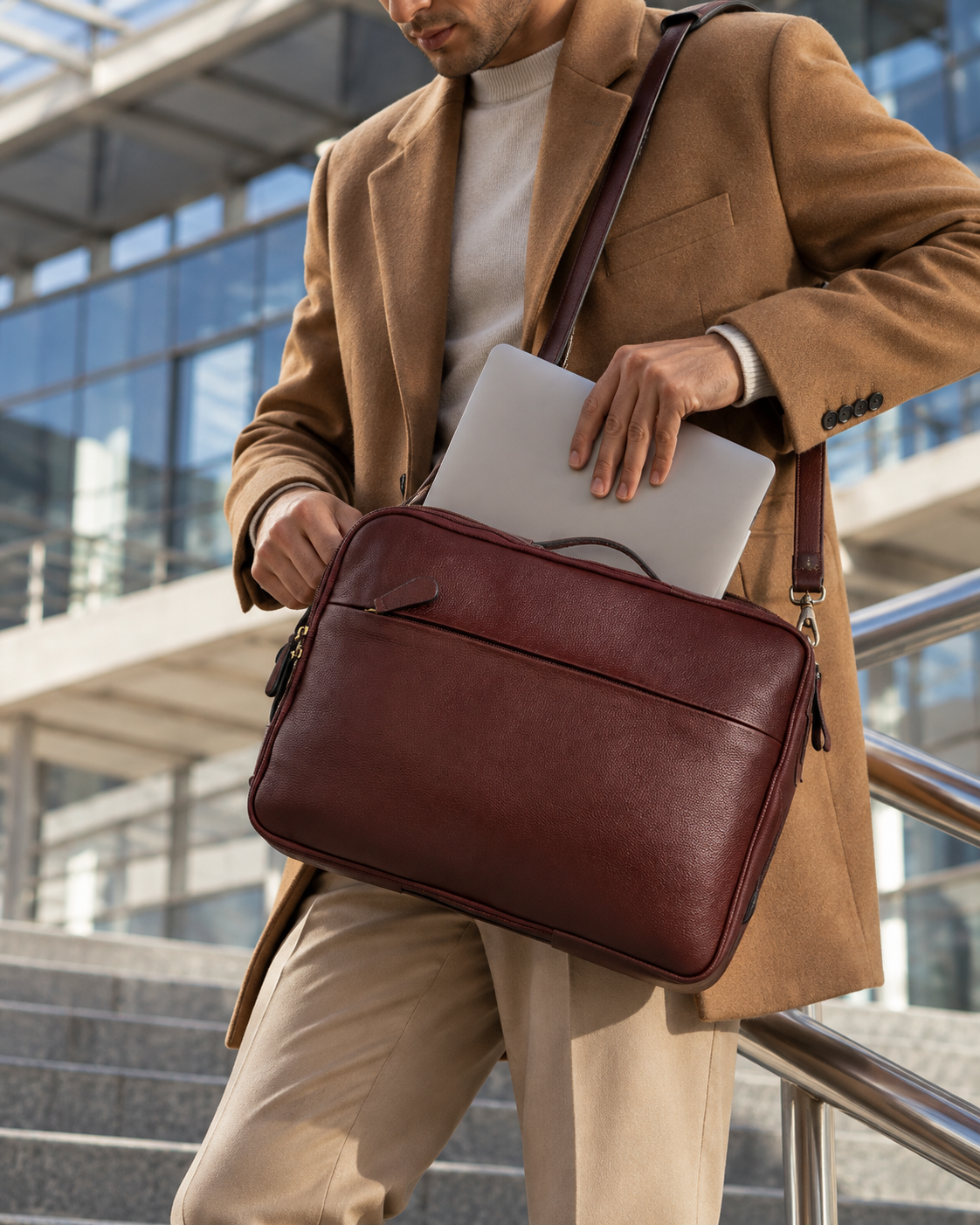 SAC ORDINATEUR MANHATTAN EN CUIR, BORDEAUX - 040