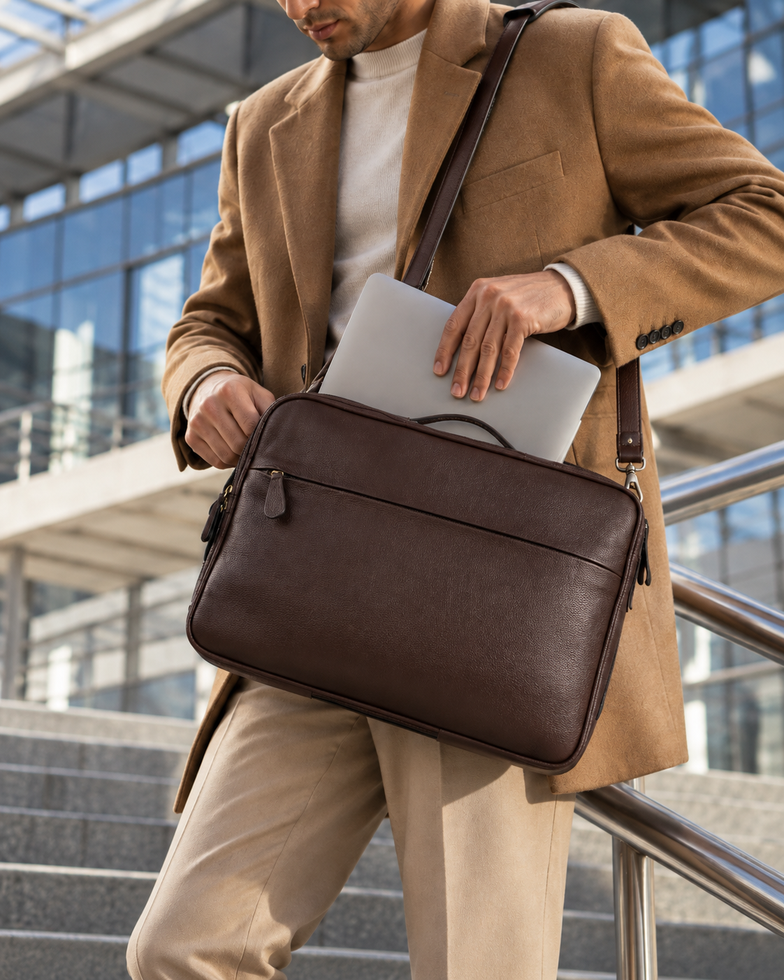 SAC ORDINATEUR MANHATTAN EN CUIR, MARRON - 040