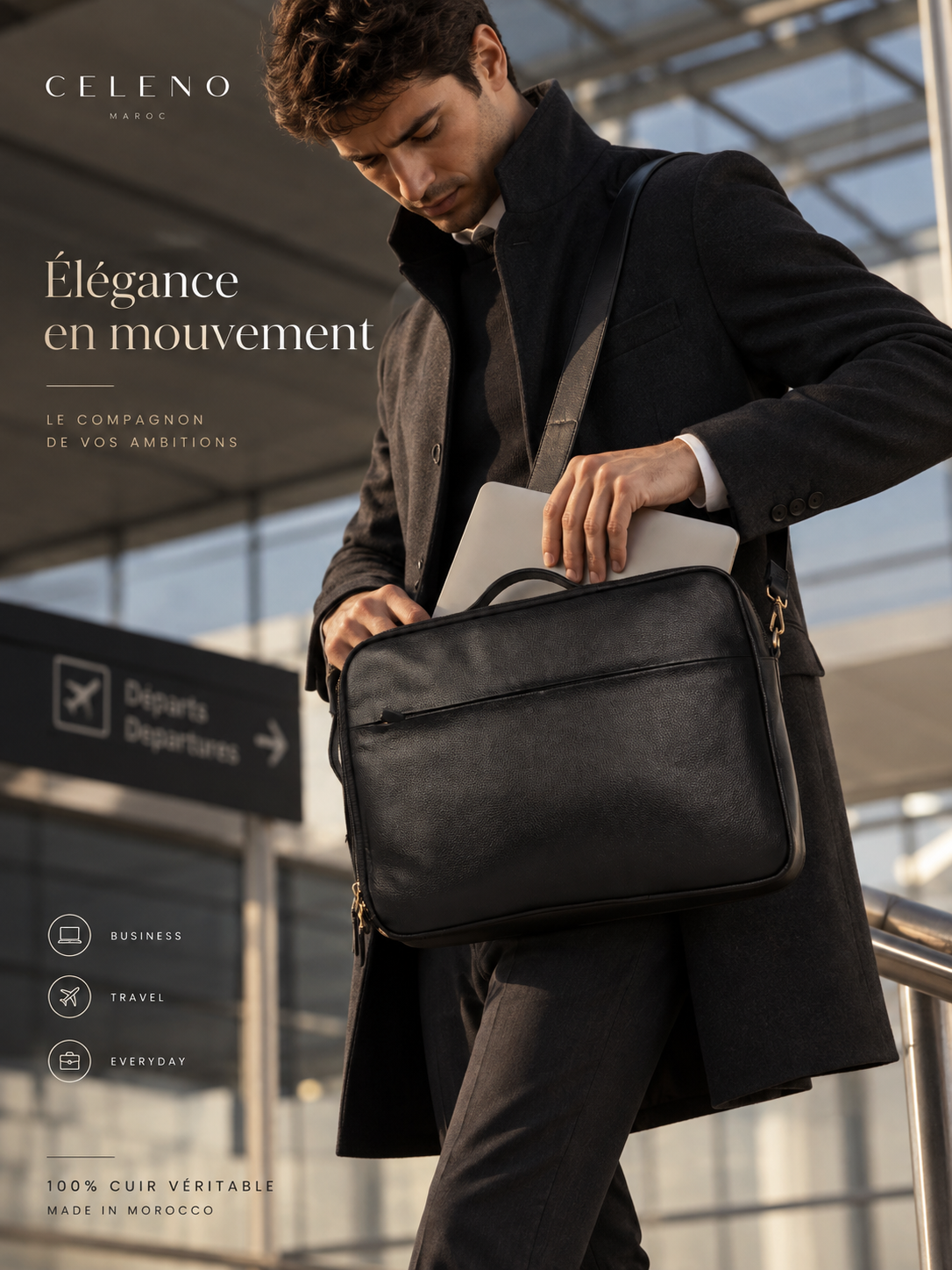 SAC ORDINATEUR MANHATTAN EN CUIR, NOIR - 040