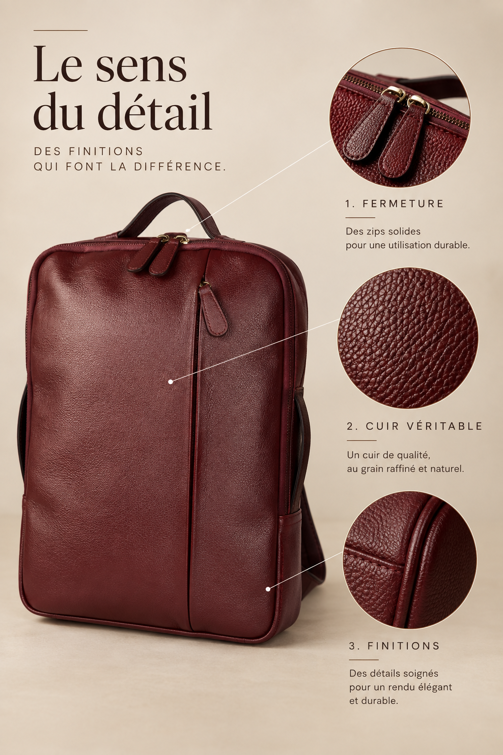 SAC ORDINATEUR MANHATTAN EN CUIR, BORDEAUX - 040