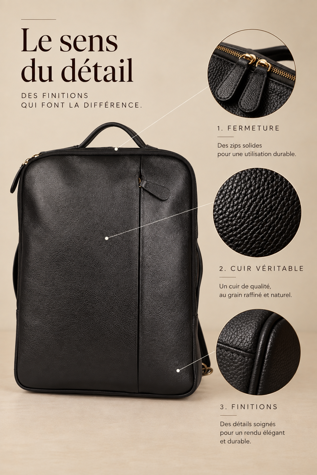SAC ORDINATEUR MANHATTAN EN CUIR, NOIR - 040