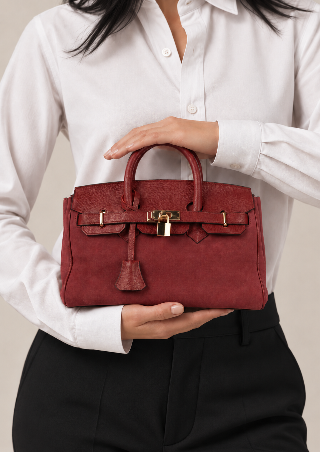 SAC À MAIN SIENA MINI EN CUIR ET DAIM, BORDEAUX -025