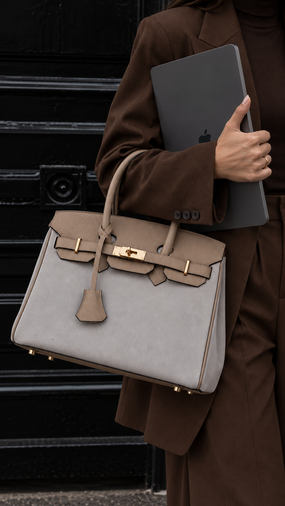 SAC À MAIN SIENA EN CUIR ET DAIM TAUPE - 025
