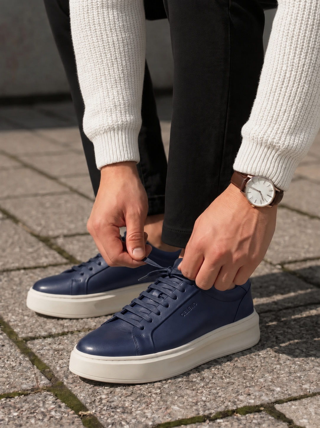 BASKET ROYALE en Cuir, Bleu– CL6065