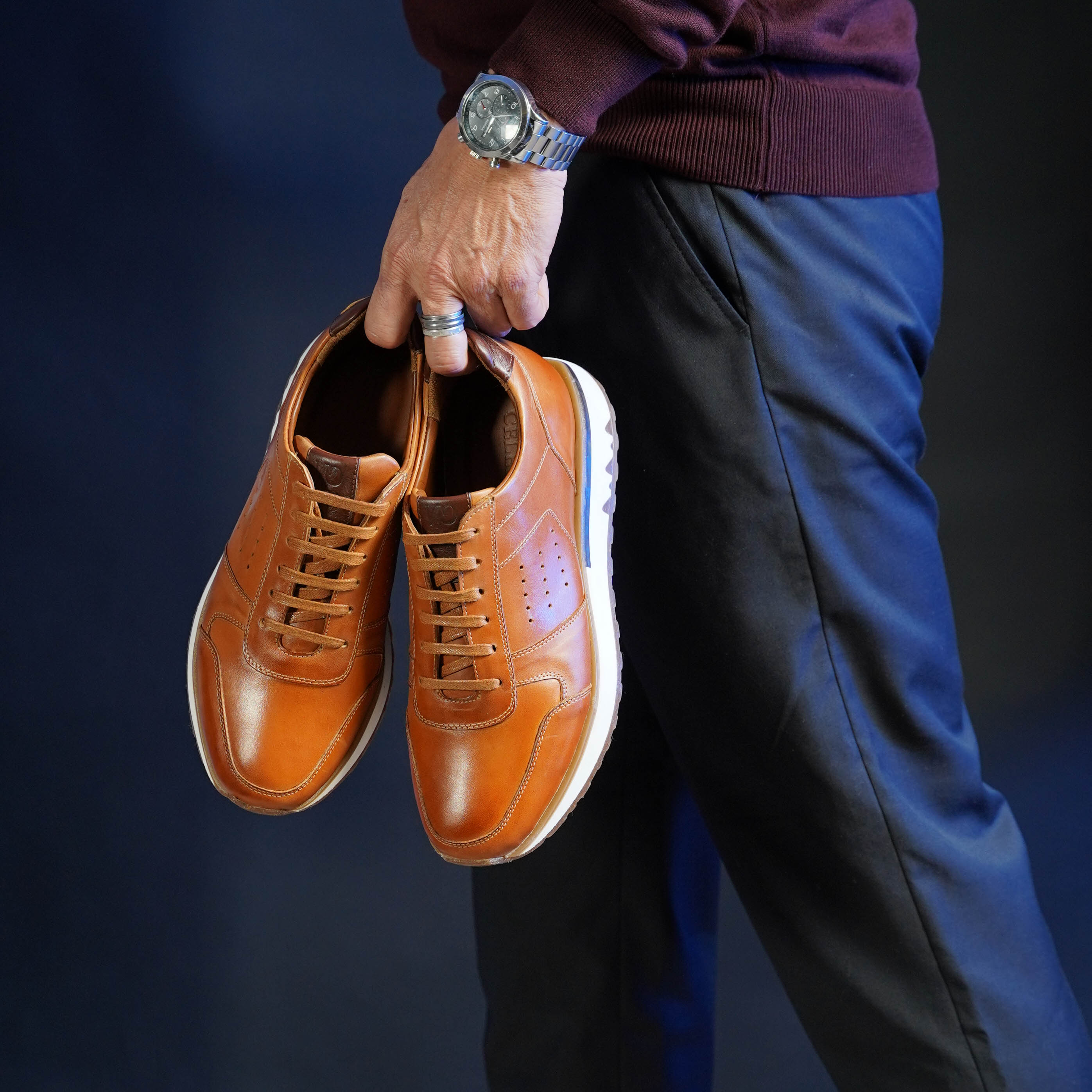 BASKET RUFFIAN en Cuir Tabac-CL6047