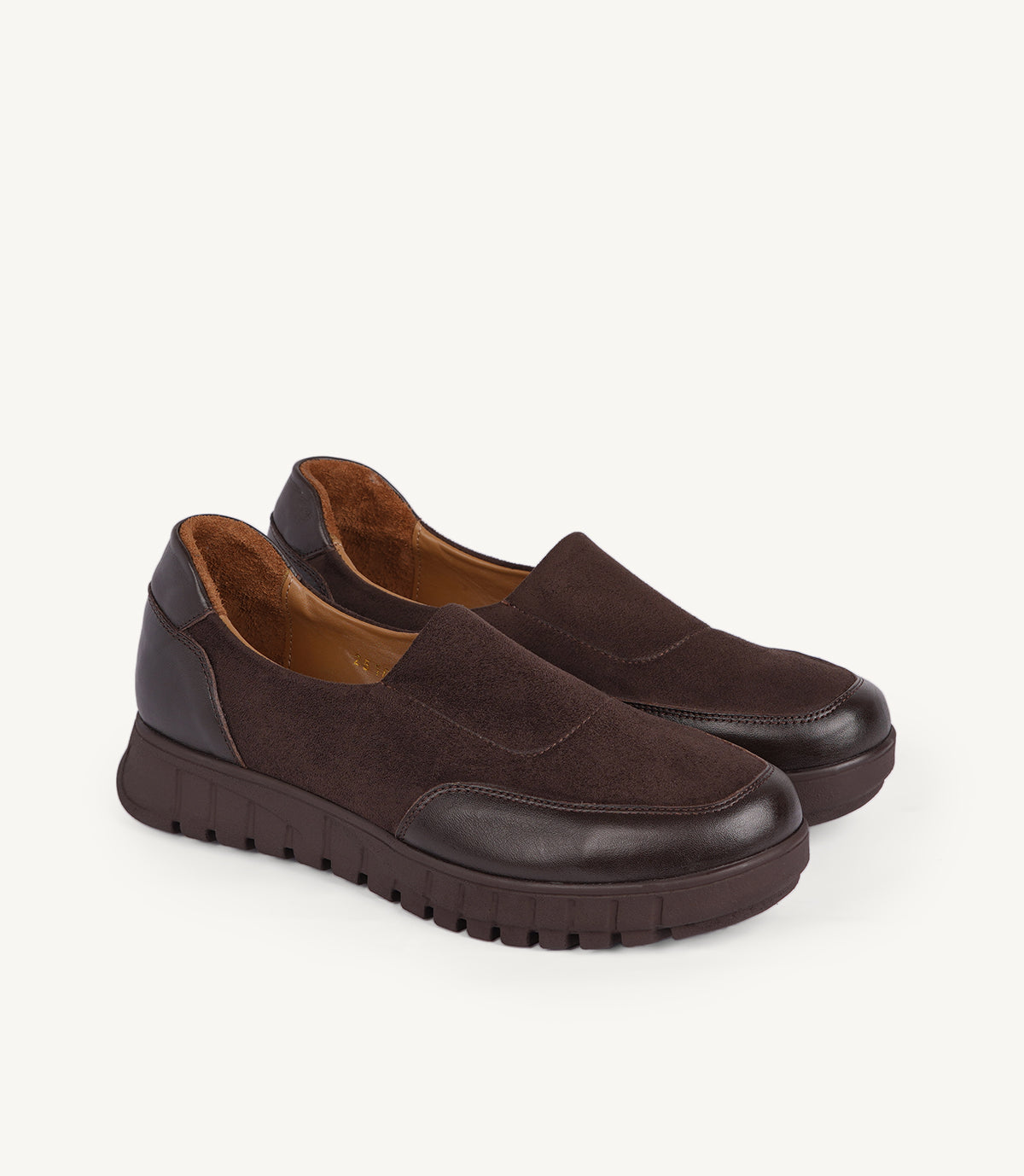 Basket Slip - NAYA EN DAIM ET CUIR MARRON - CL2510