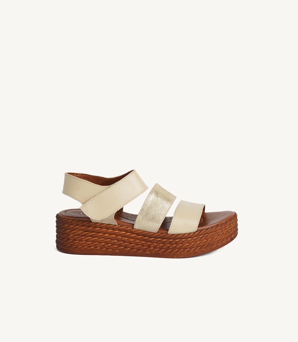 2455 Sandales SOLÉNA en Daim Beige et Doré
