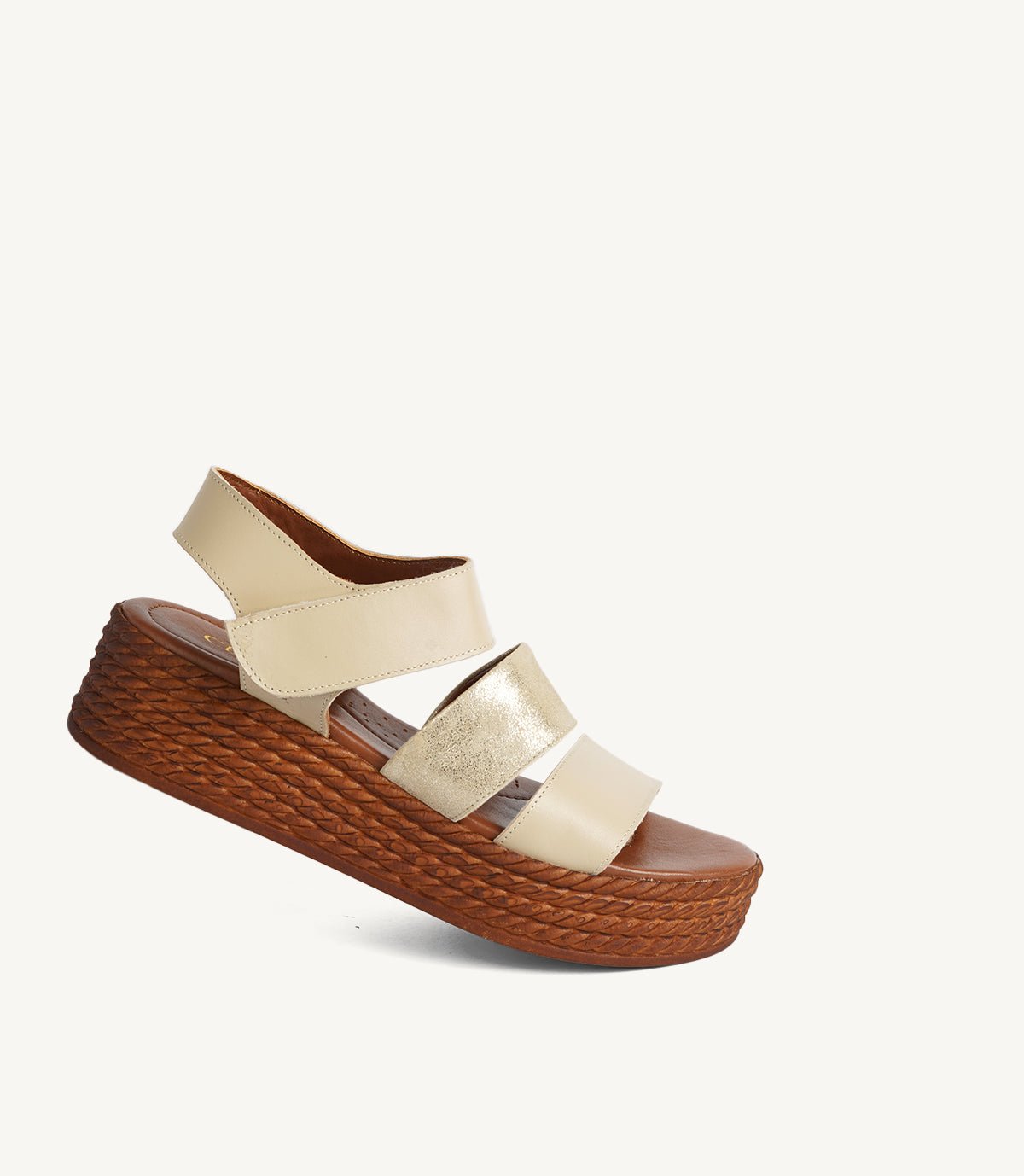 2455 Sandales SOLÉNA en Daim Beige et Doré