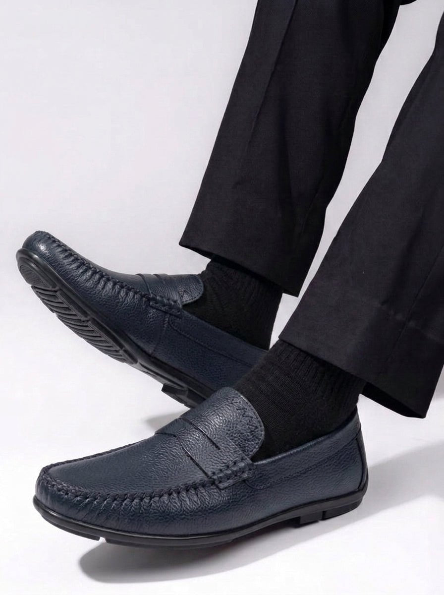 Mocassin ZAYAN en Cuir, Bleu nuit – CL030