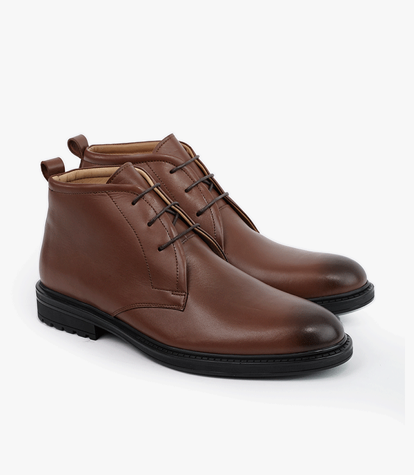 Bottine CHUKKA en Cuir, Tabac -CL201