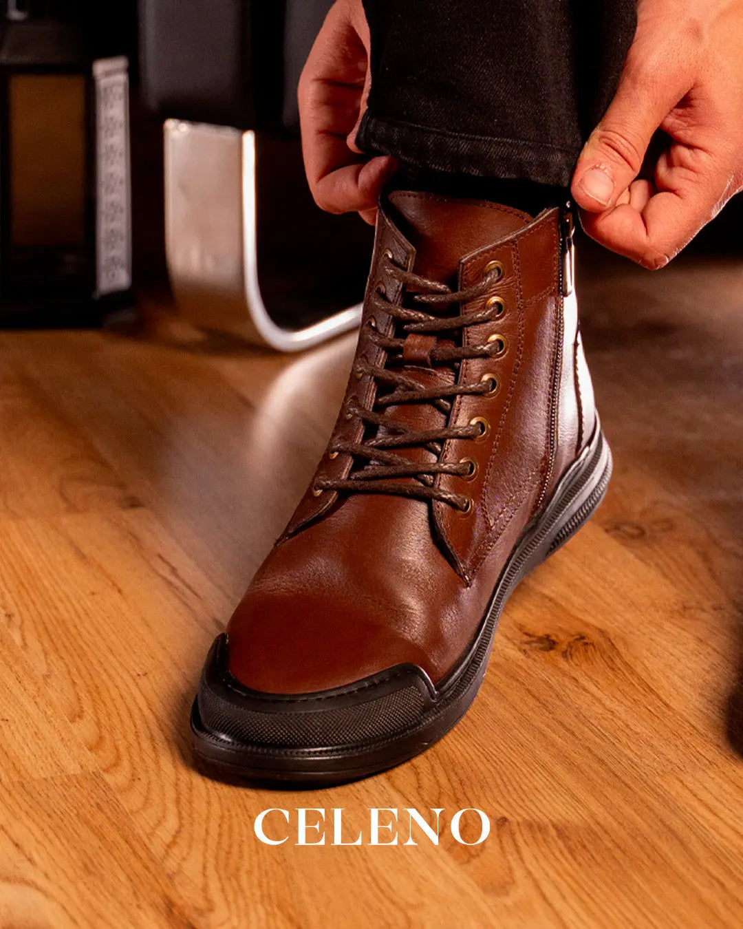 Bottine Parker en Cuir, Marron– CL3063 Celeno