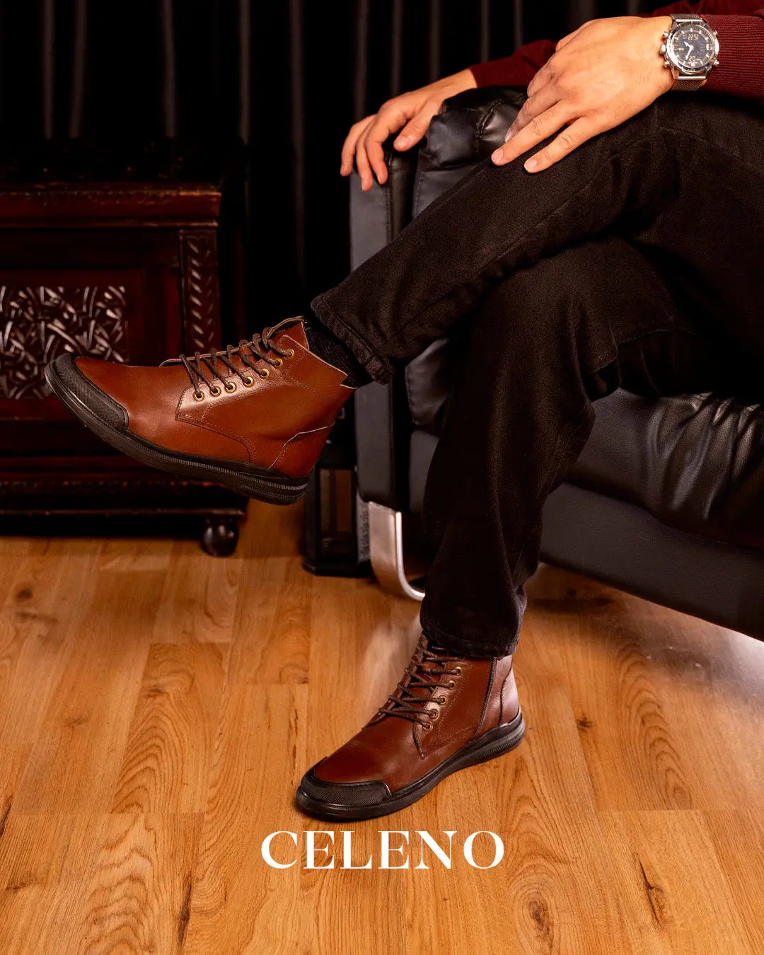 Bottine Parker en Cuir, Marron– CL3063 Celeno