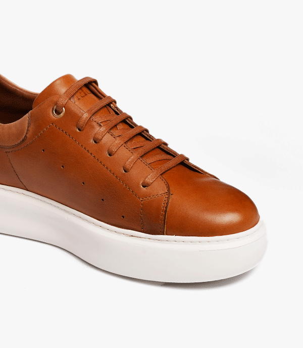 Basket Cuir SPLINTER Tabac Semelle Blanche 4