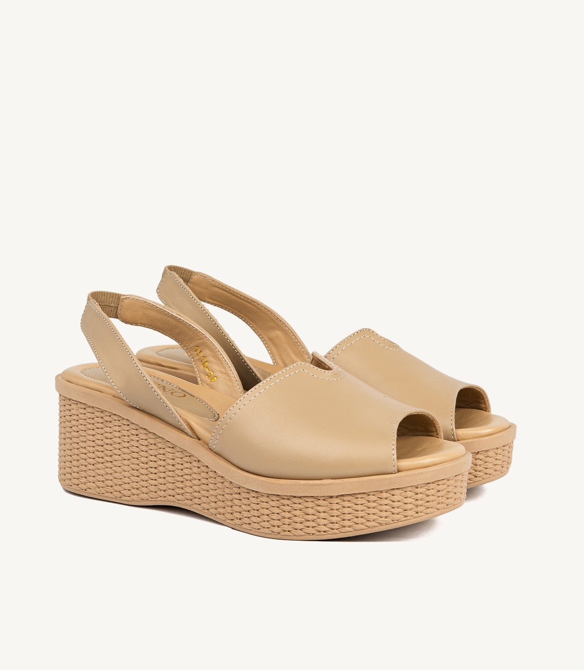 Sandale Compensée NAYA en Cuir, Beige – 1516