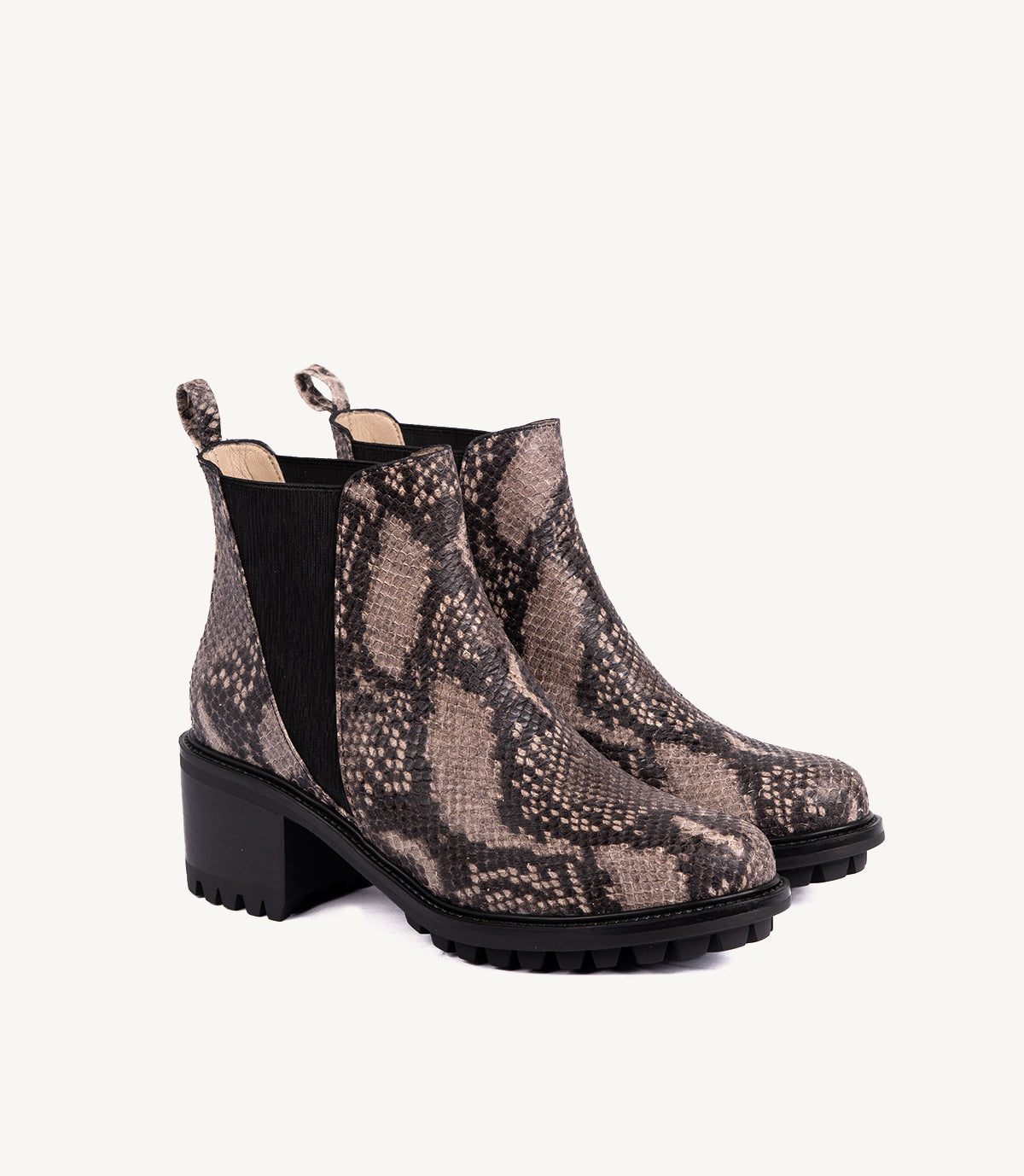 BOTTINE BLACK EN CUIR EFFET SERPENT TAUPE