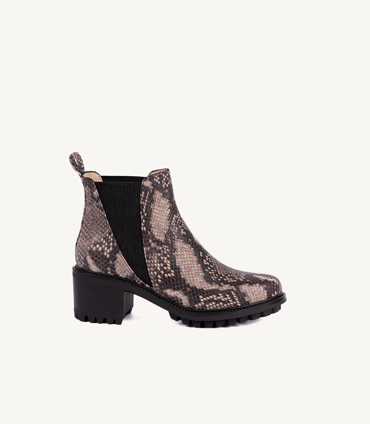 BOTTINE BLACK EN CUIR EFFET SERPENT TAUPE