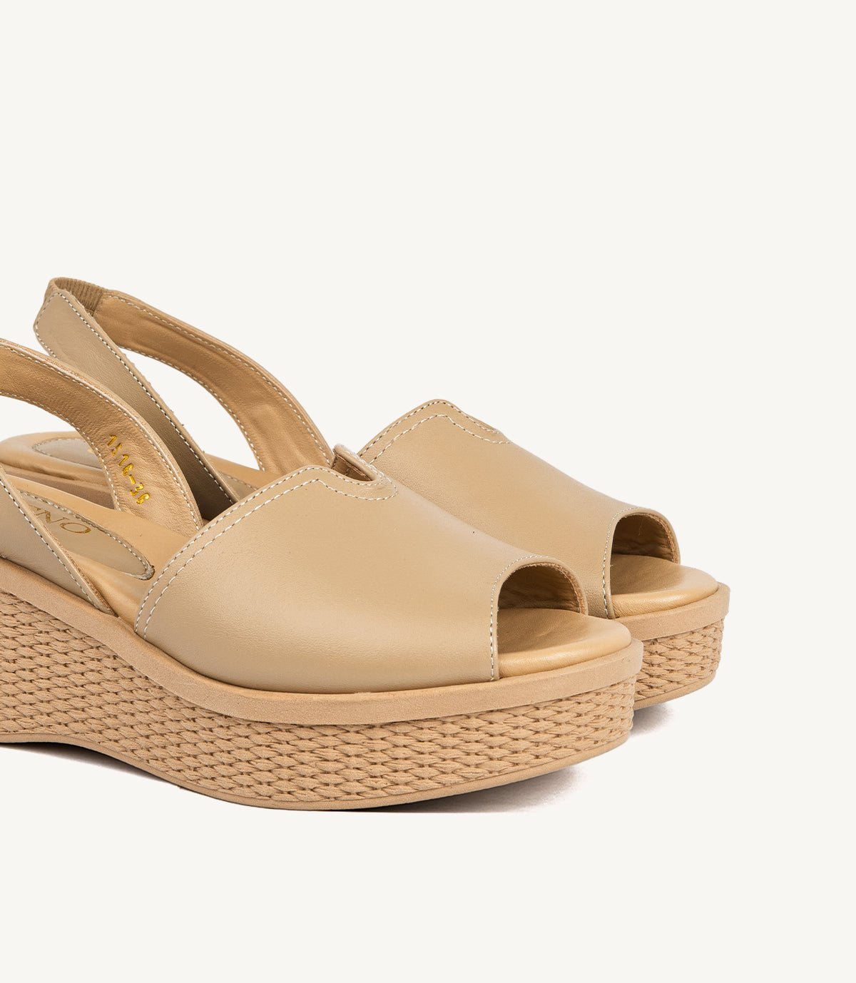 Sandale Compensée NAYA en Cuir, Beige – 1516
