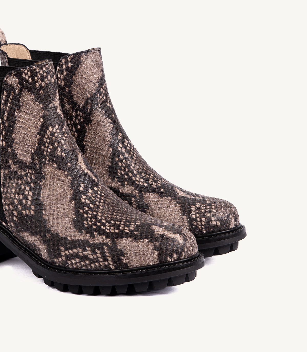 BOTTINE BLACK EN CUIR EFFET SERPENT TAUPE