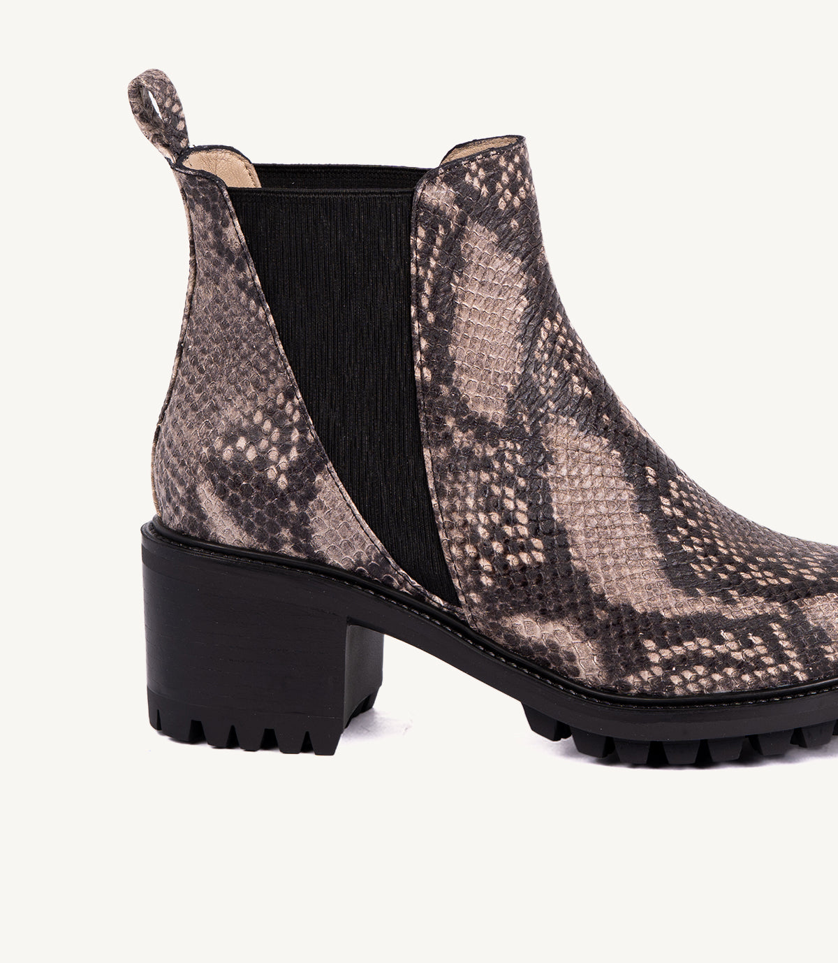 BOTTINE BLACK EN CUIR EFFET SERPENT TAUPE
