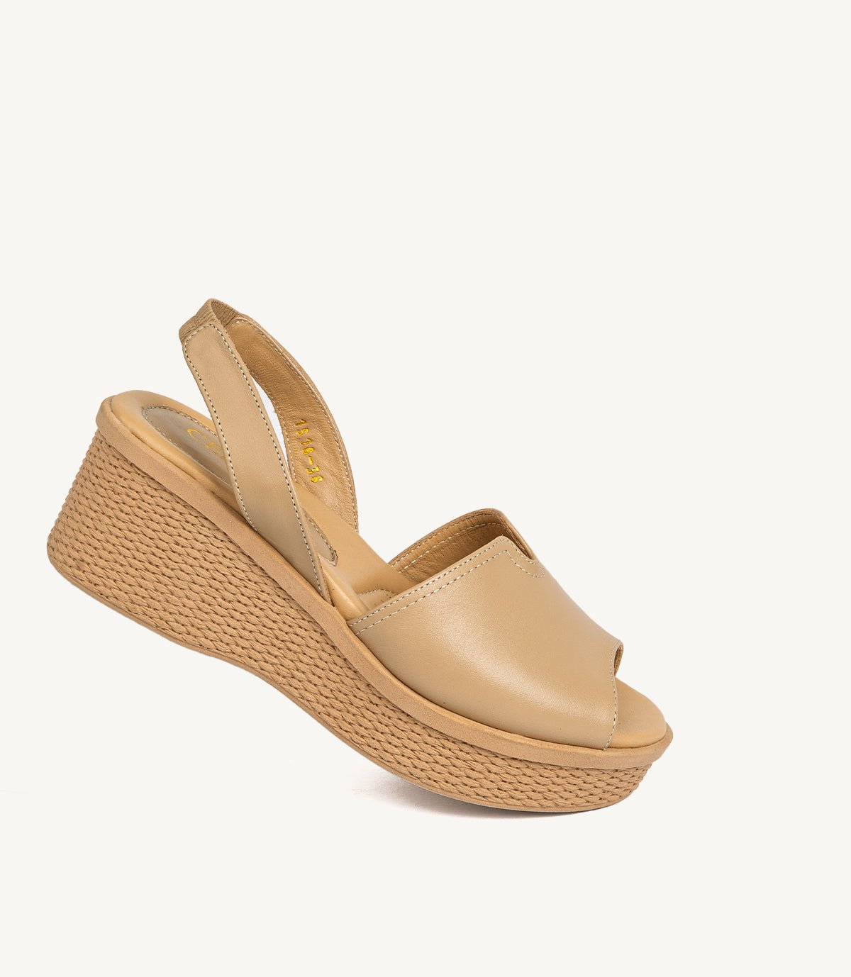 Sandale Compensée NAYA en Cuir, Beige – 1516