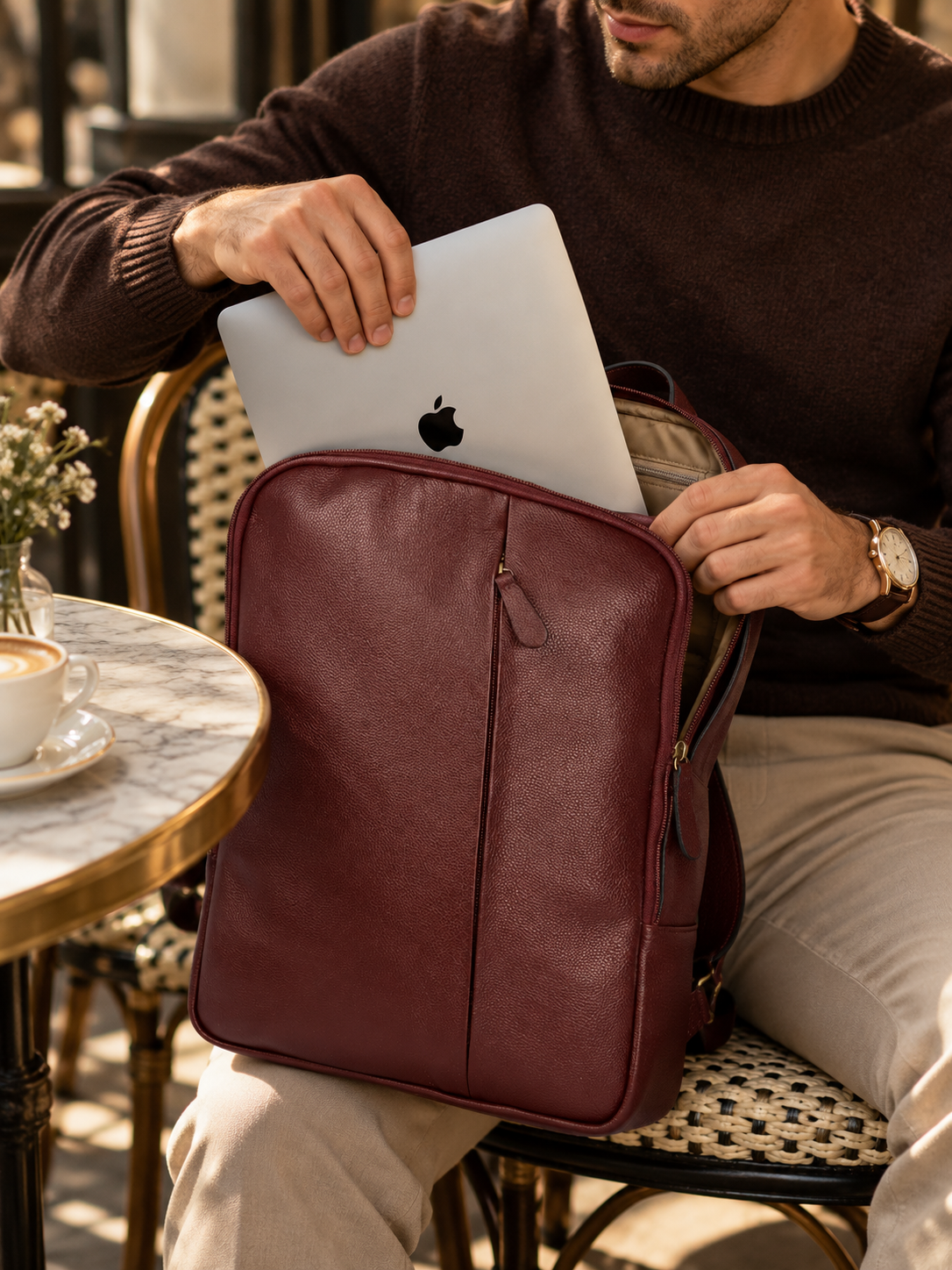 SAC ORDINATEUR - MANHATTAN EN CUIR BORDEAUX - 040