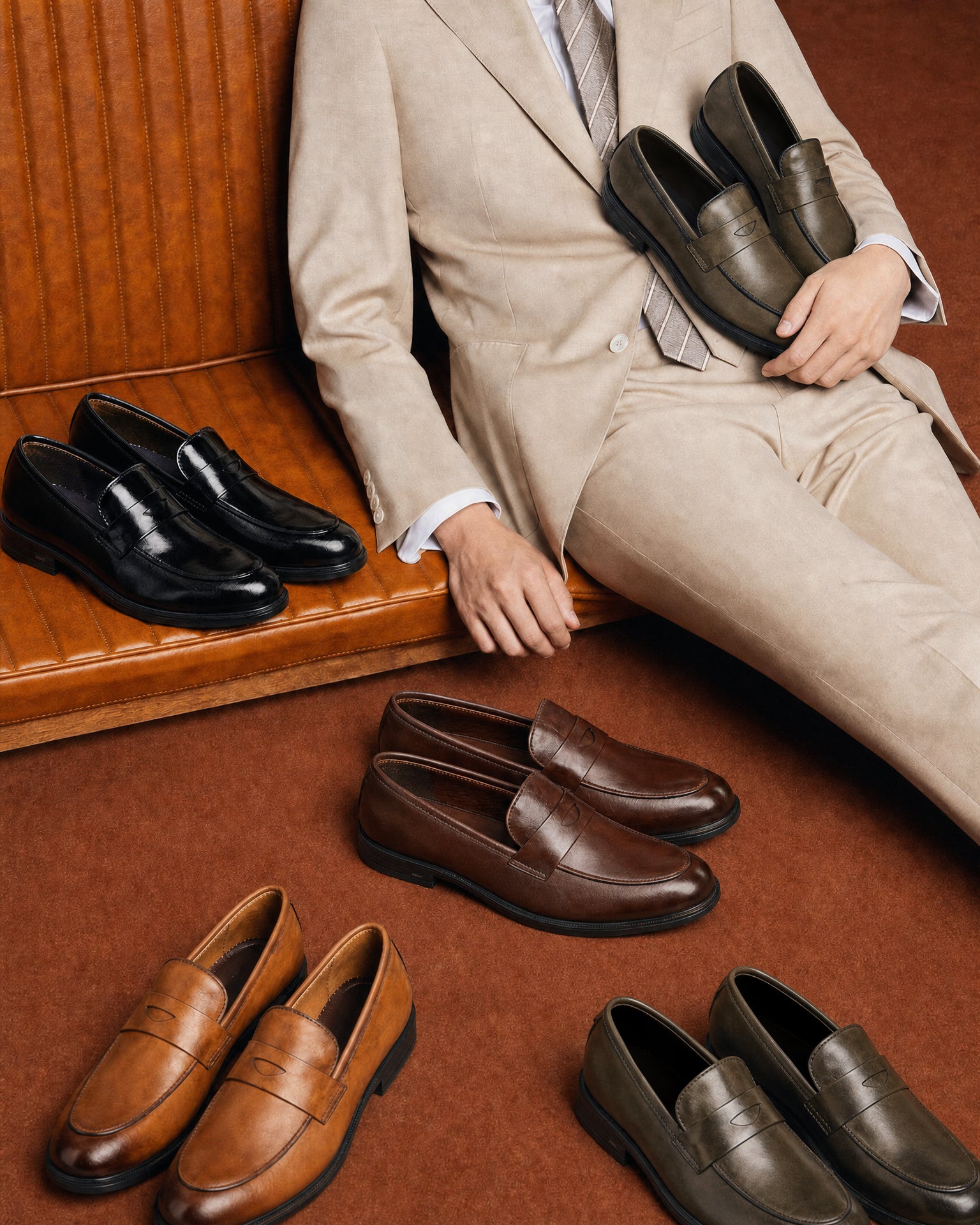 Mocassin Penny Loafer  en Cuir, Marron CL2001