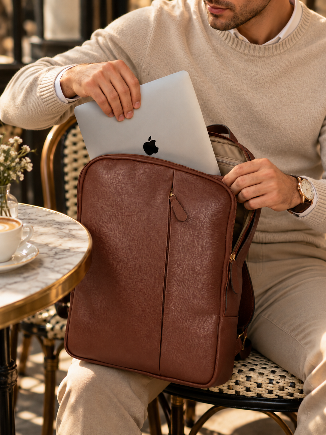 SAC ORDINATEUR - MANHATTAN EN CUIR TABAC - 040