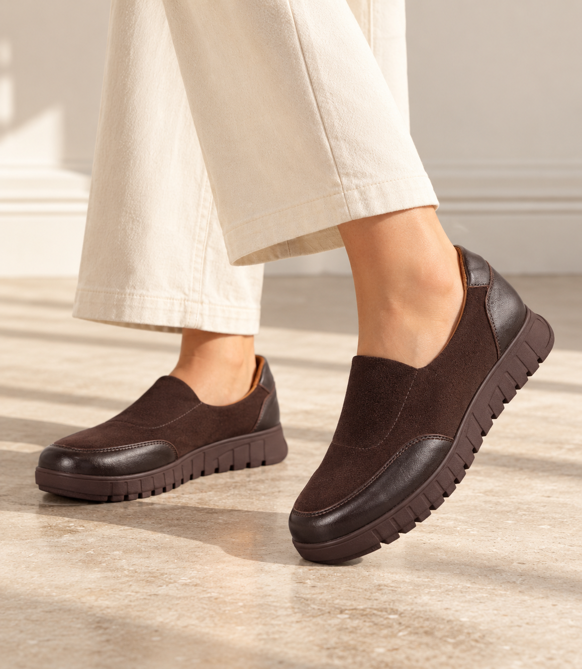 Basket Slip - NAYA EN DAIM ET CUIR MARRON - CL2510