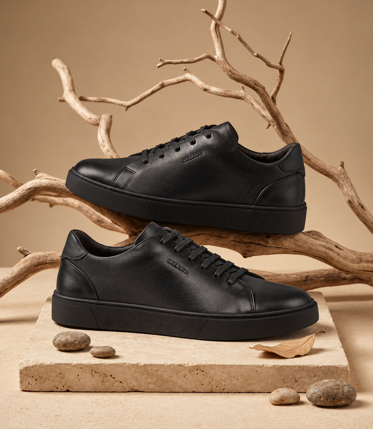 BASKET VARENO EN CUIR NOIR - CL106
