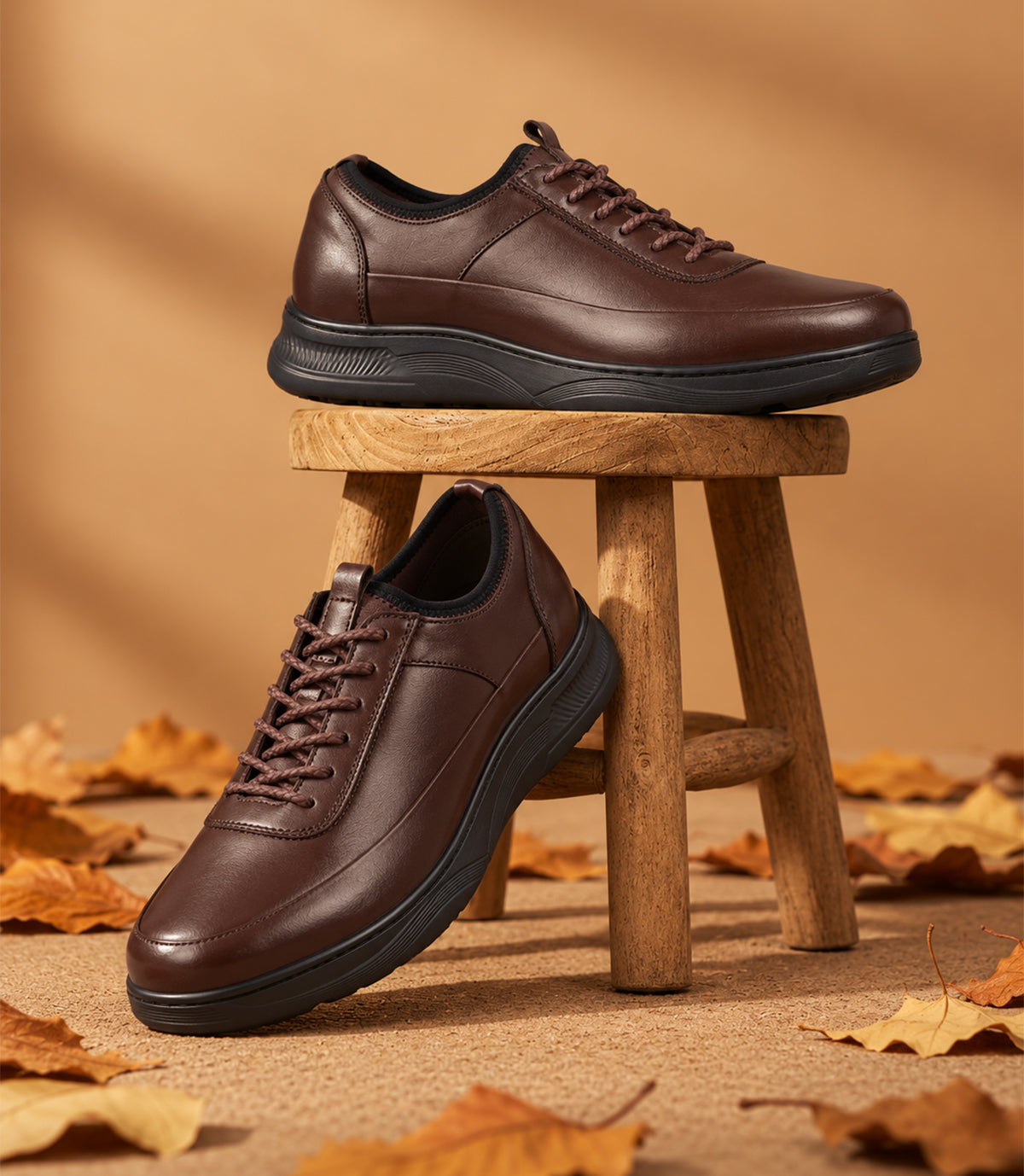 BASKET ELVAN EN CUIR MARRON - CL3012