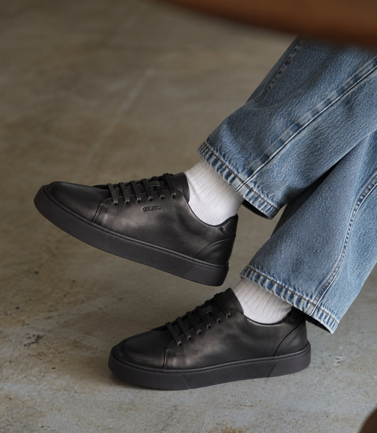BASKET VARENO EN CUIR NOIR - CL106
