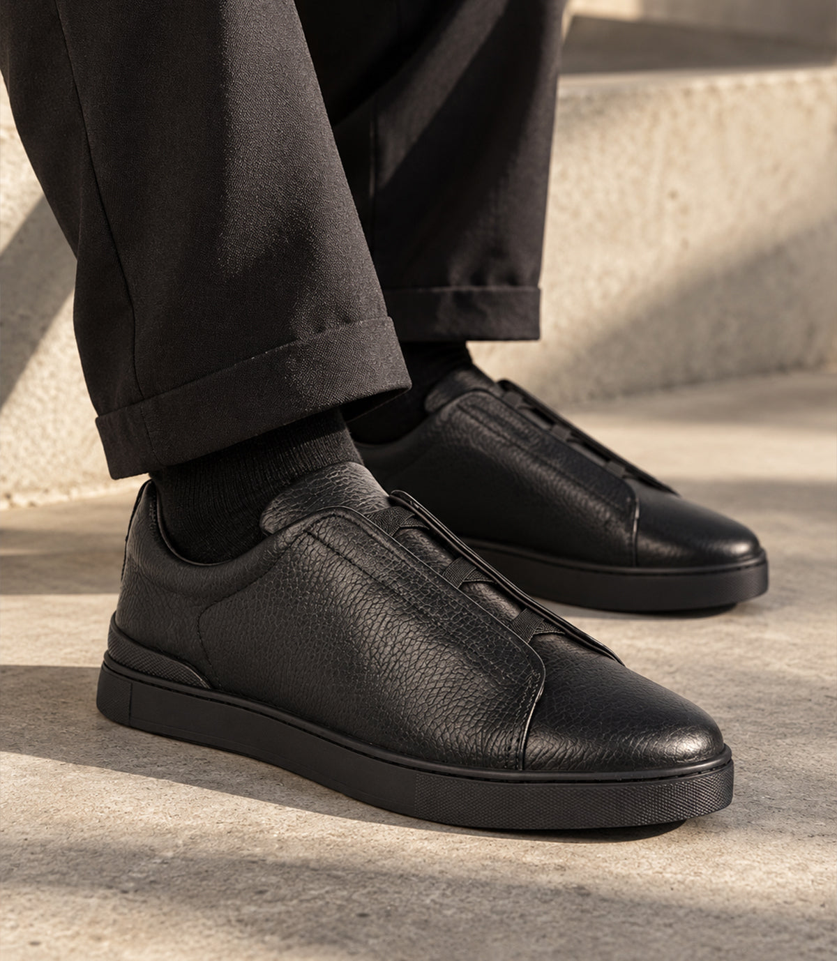 BASKET VAREK EN CUIR NOIR - CL950