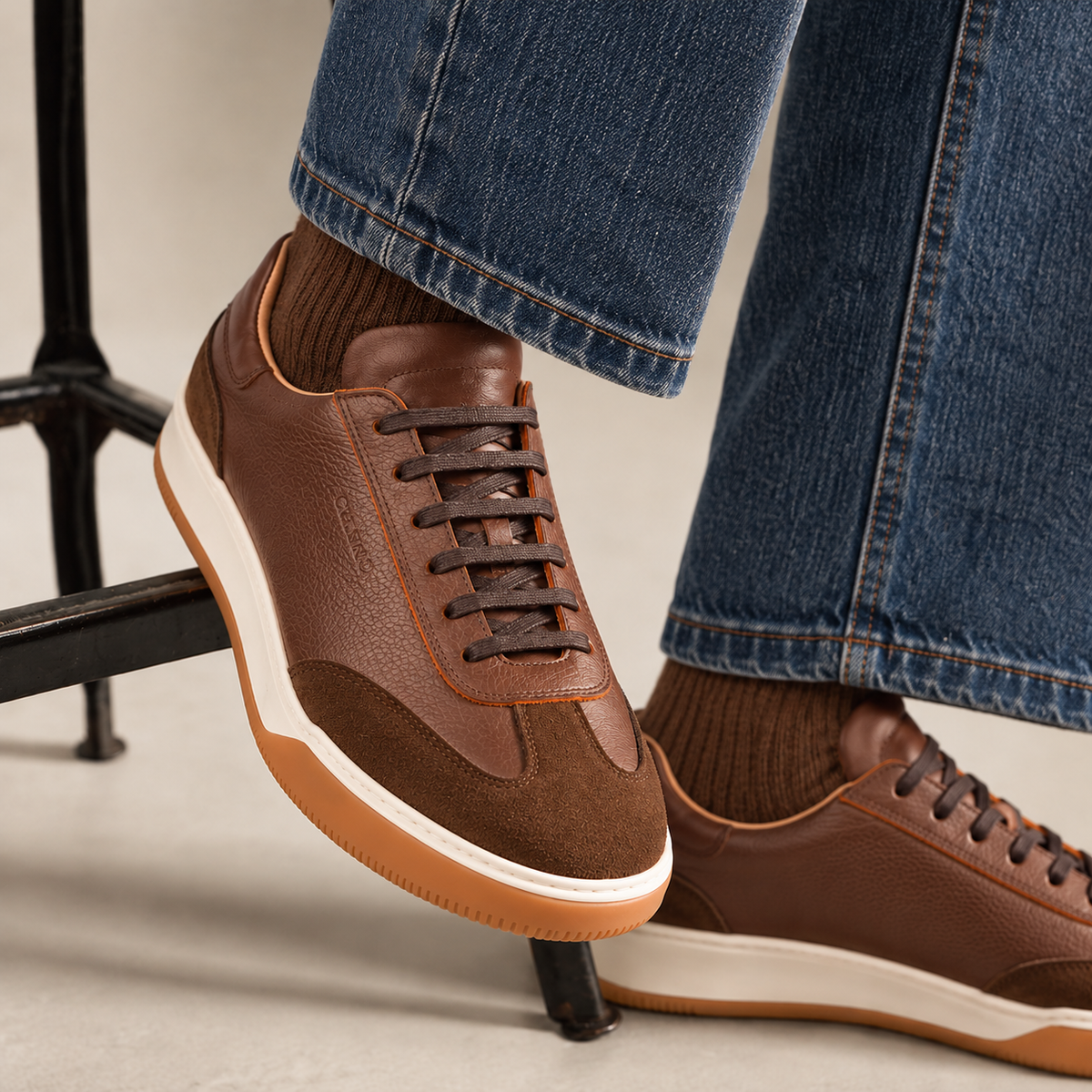 RIVOLI EN CUIR ET DAIM MARRON – CL7008