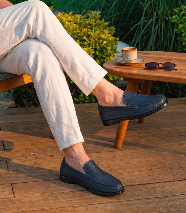 Mocassin ORSON en Cuir, Bleu Nuit – CL110