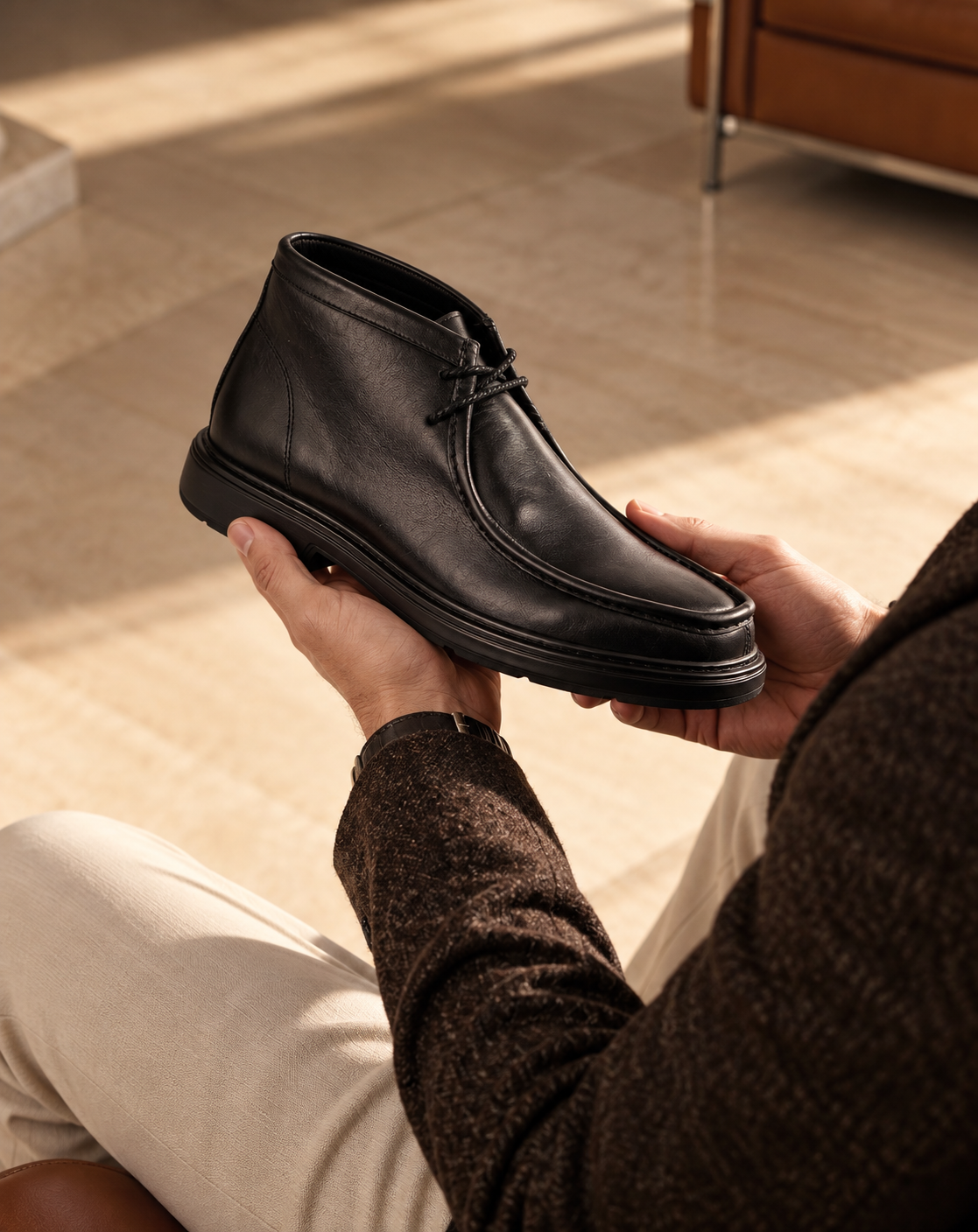 BOTTINE LEATHER DERBY EN CUIR NOIR – CL336