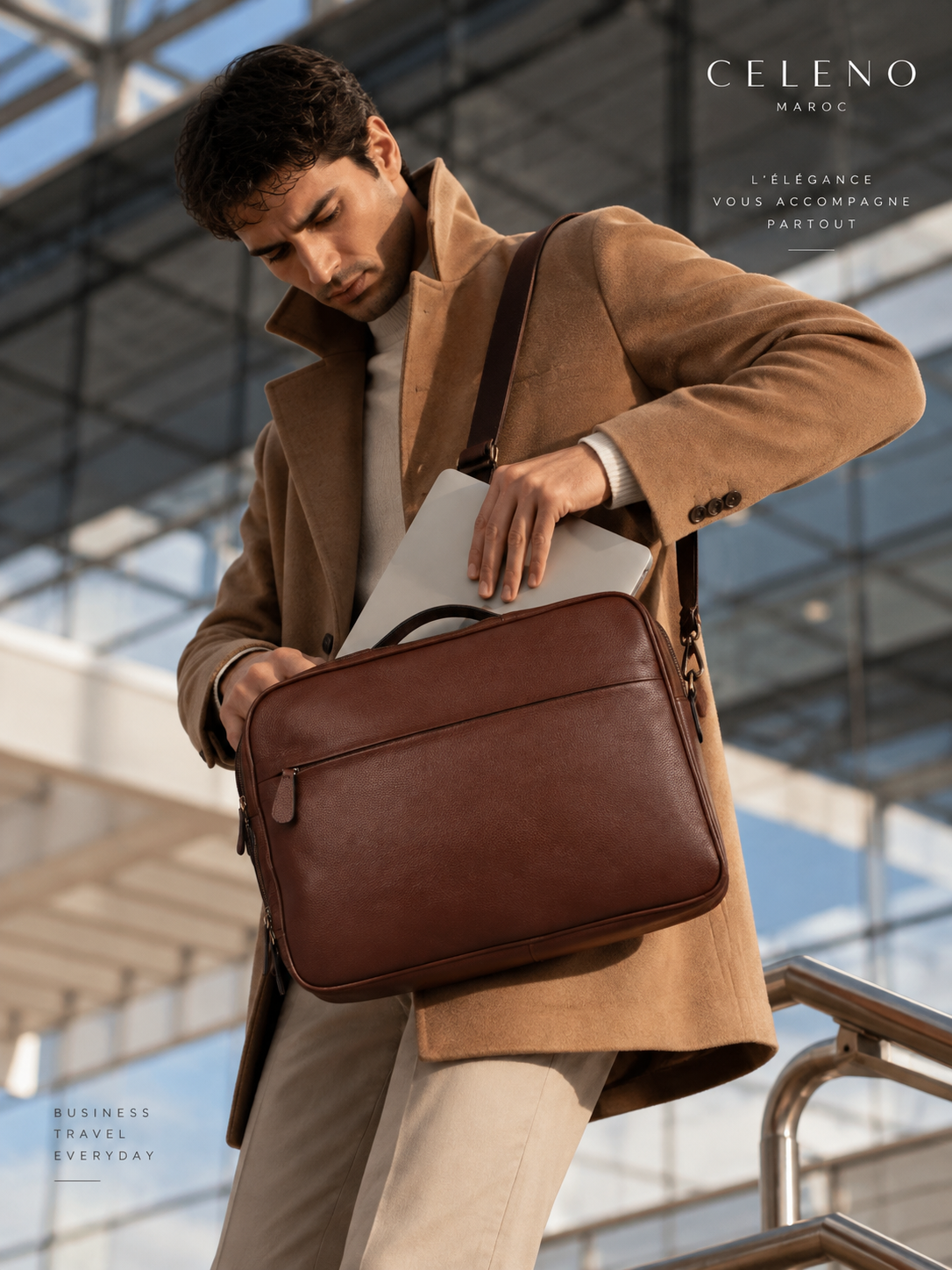 SAC ORDINATEUR MANHATTAN EN CUIR, TABAC - 040