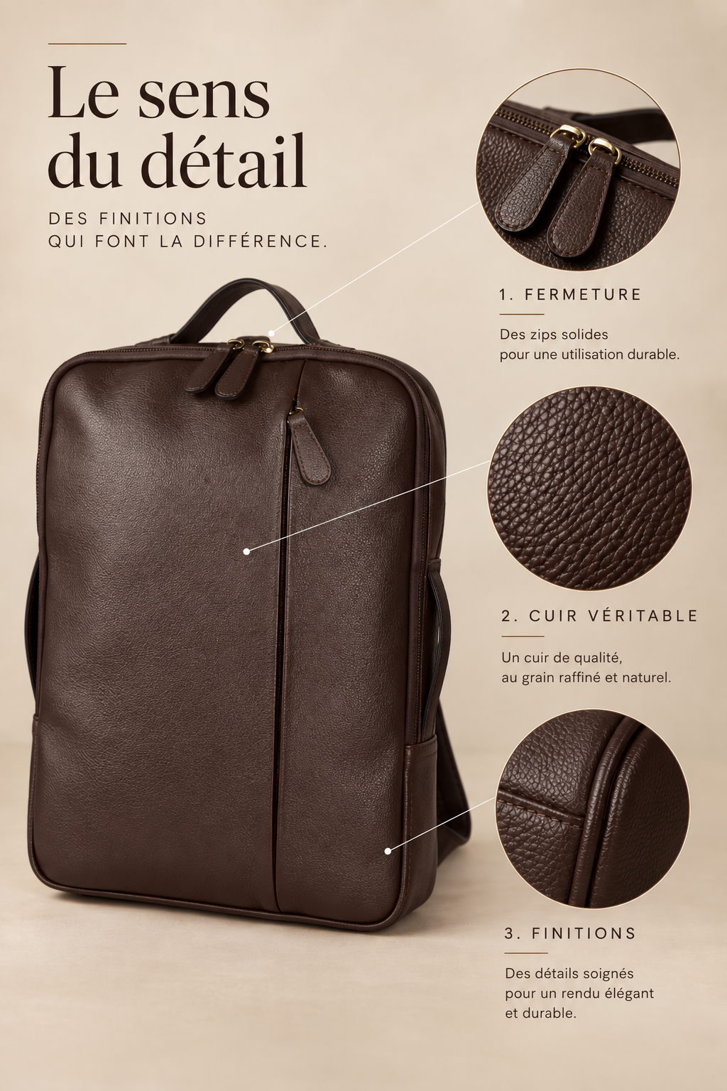 SAC ORDINATEUR MANHATTAN EN CUIR, MARRON - 040