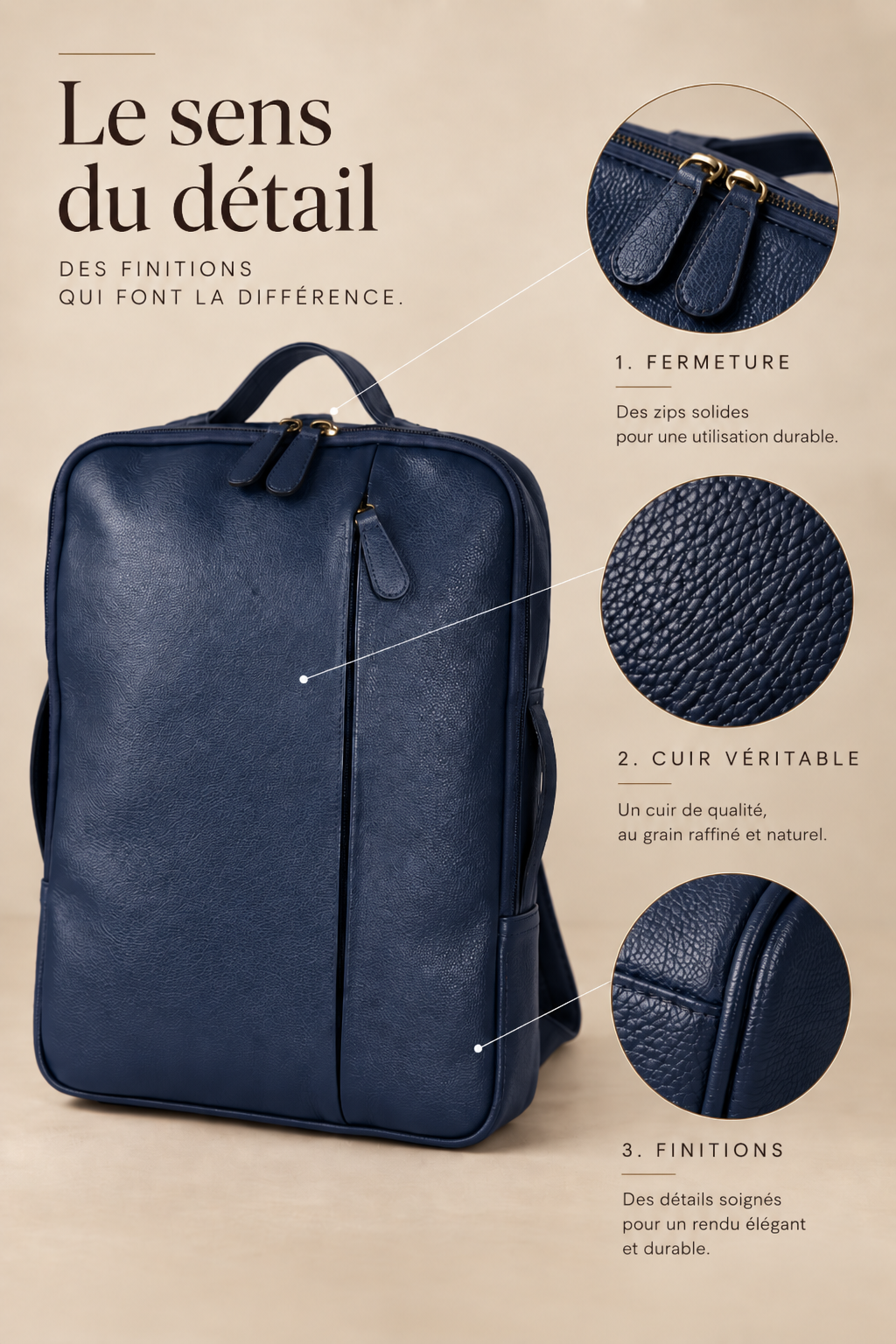 SAC ORDINATEUR MANHATTAN EN CUIR, BLEU MARINE - 040