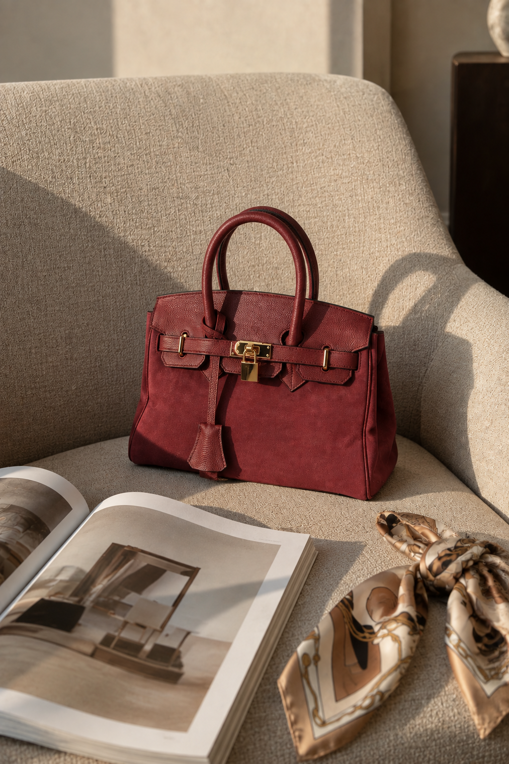 SAC À MAIN SIENA MINI EN CUIR ET DAIM, BORDEAUX -025