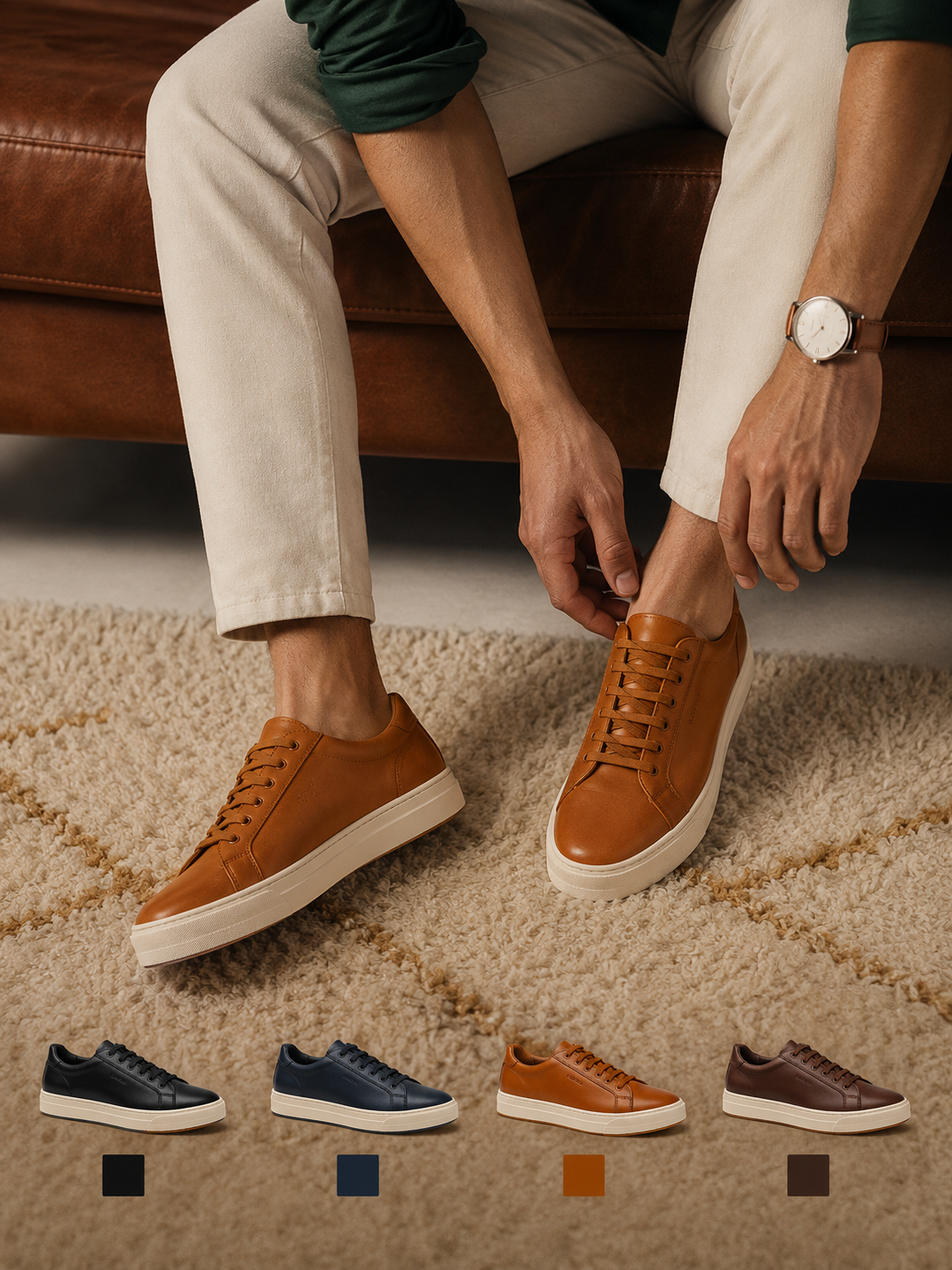 BASKET ROGUE en Cuir, Tabac – CL6073